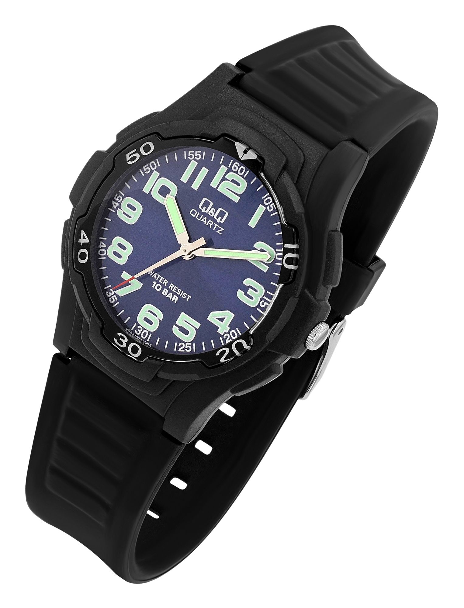 Q&Q Herrenuhr mit Silikonarmband, Ø 40 mm, schwarz/ blau