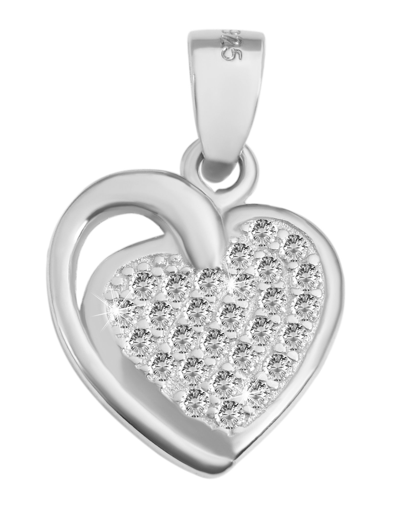 "Keoma", 925/- Echt Silber Schmuckset (Ohrstecker & Anhänger) Herz, Zirkonia, rhodiniert