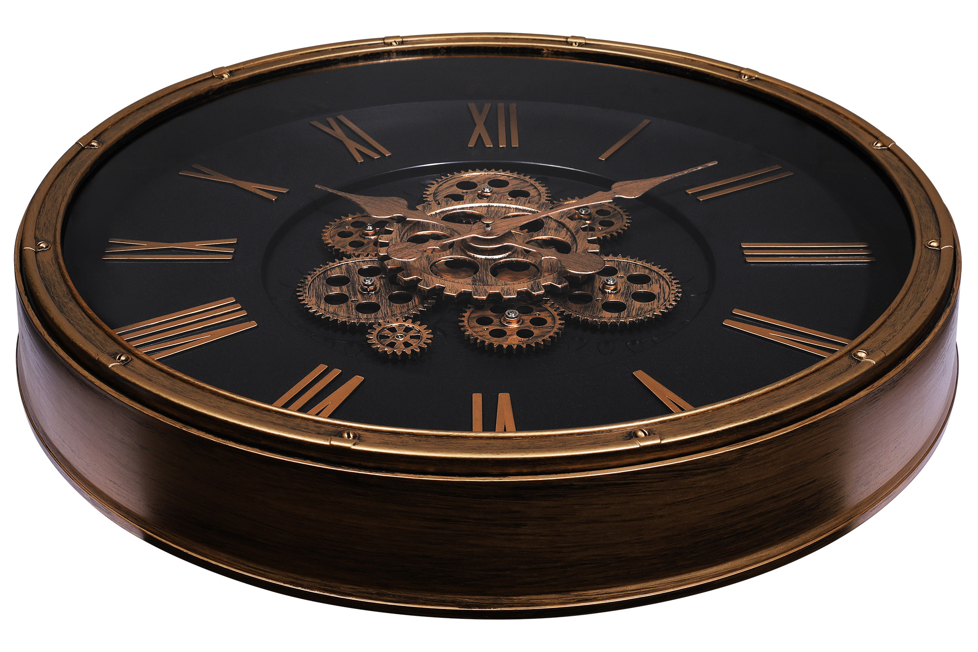 Skelett-Wanduhr im Industrial-Vintage-Look, Ø 50,5 cm, rosegoldfarben/ schwarz