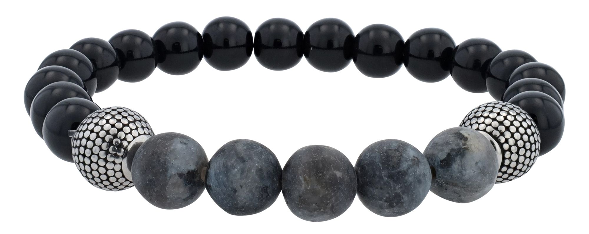"Andy" Kugelarmband, Naturstein - Onyx + schwarzem Achat + Tremolit/ Edelstahl