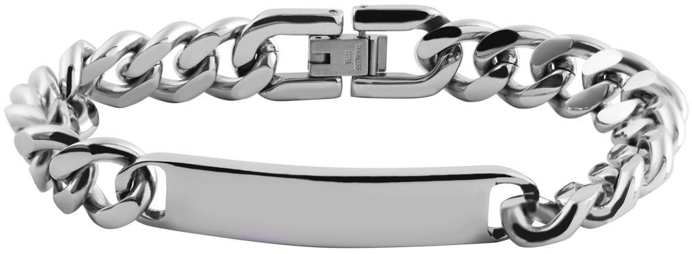 Akzent Panzerarmband, Identplatte, Edelstahl, silberfarben
