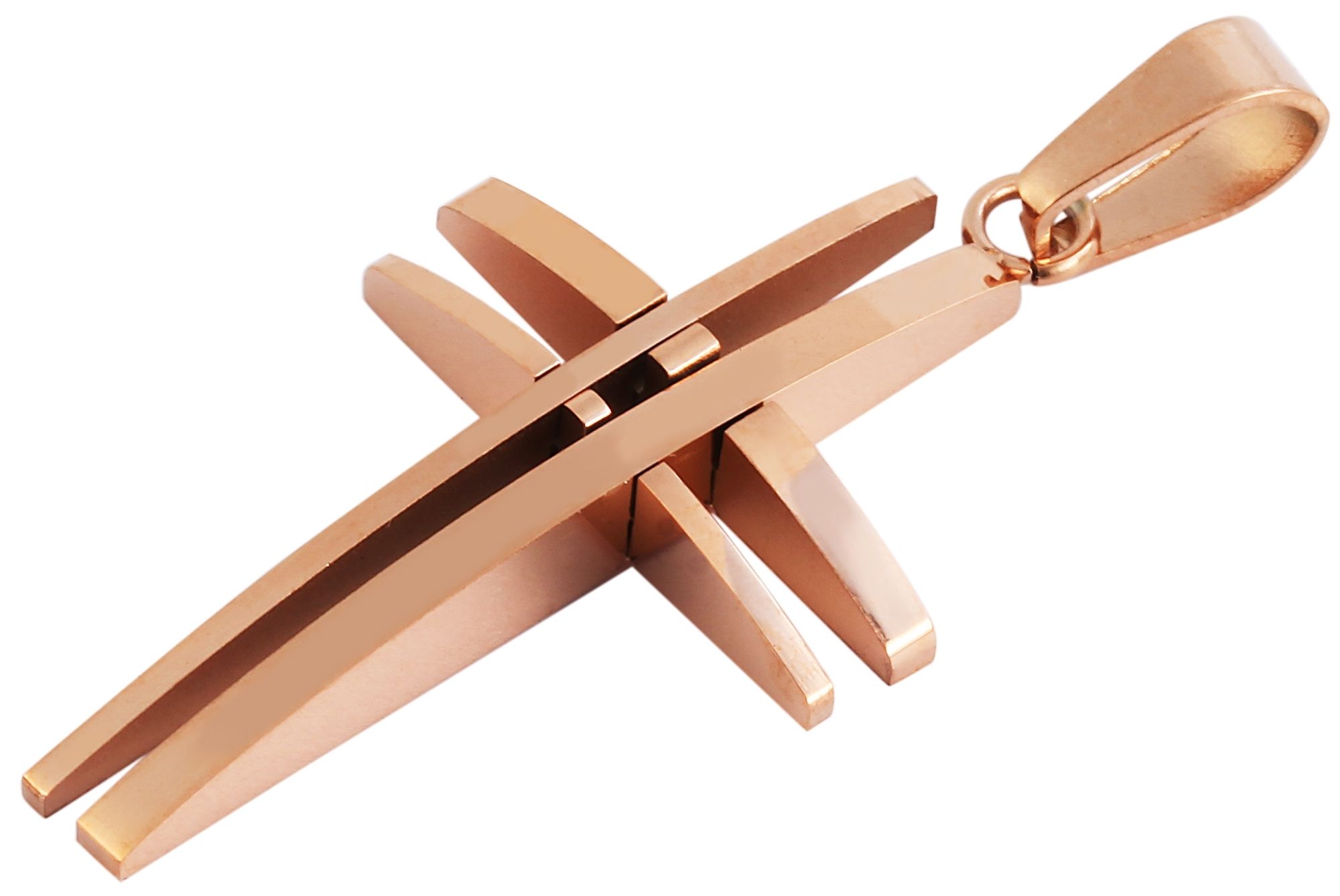 Akzent Edelstahlanhänger, Kreuz aus Balken, IP Roségold, roségoldfarbig