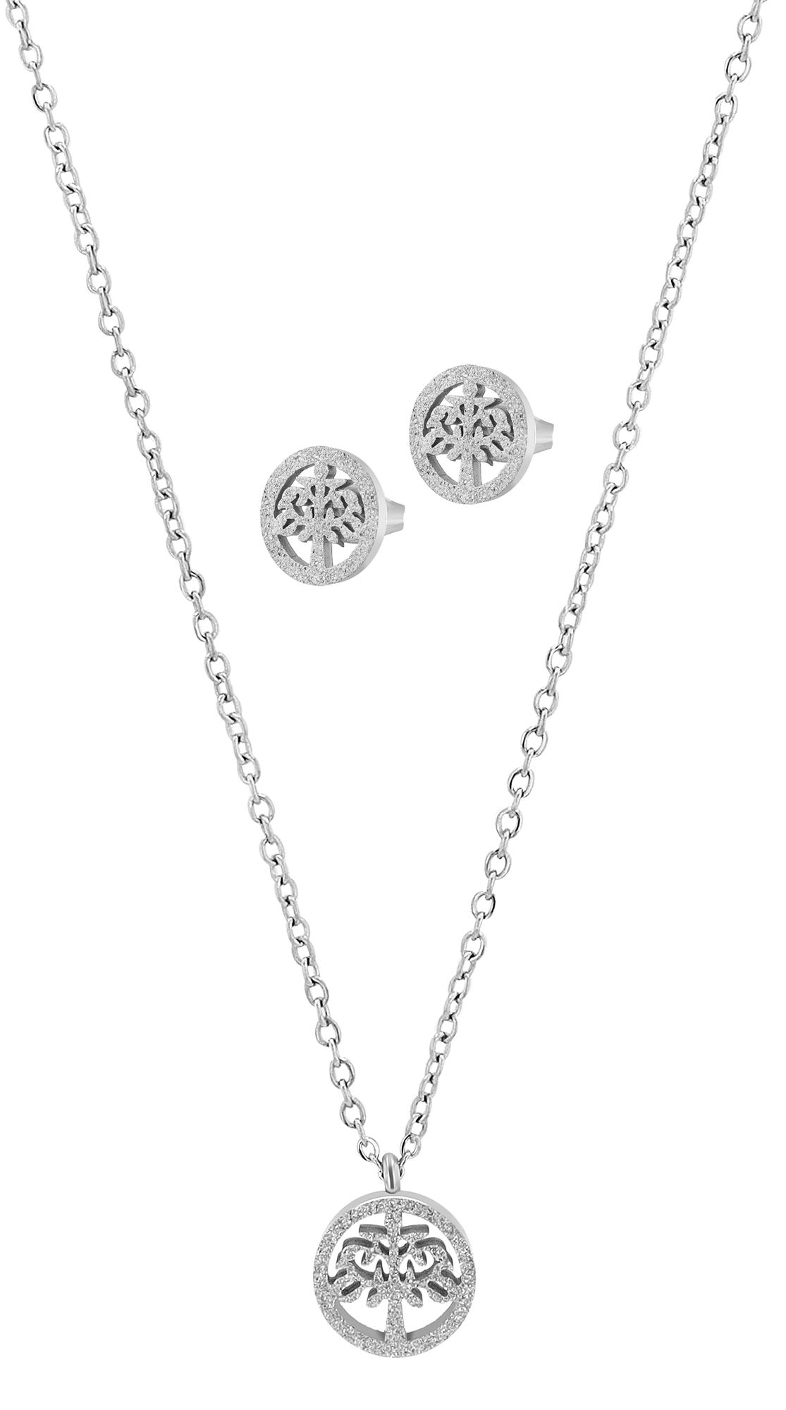 "Lumina", Akzent Edelstahl Lebensbaum-Schmuckset, sandgestrahlt, silberfarben