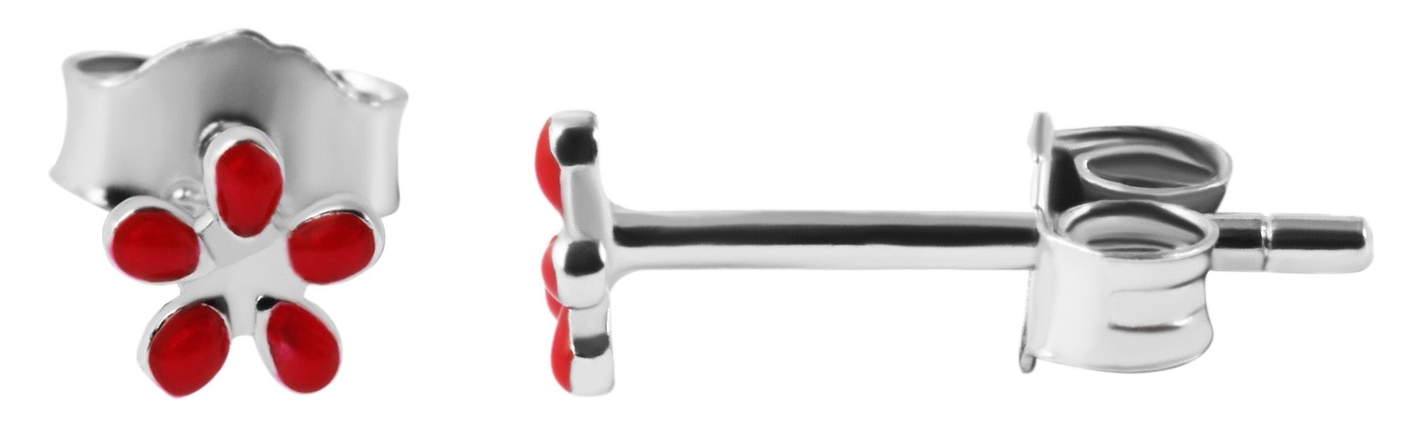 "Flamina" 925/- Echt Silber, Kinder Ohrstecker - Blume, rhodiniert, rot