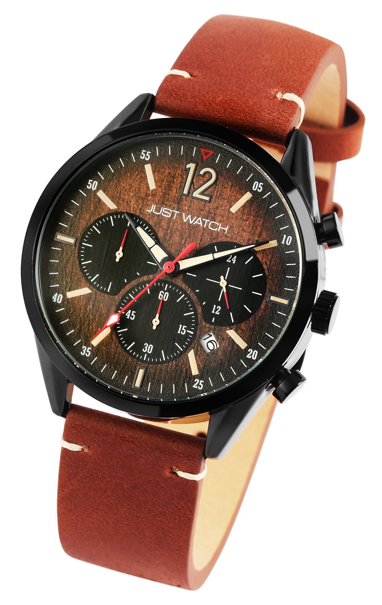 Just Watch Herrenchronograph "Theodor" mit Echtlederarmband, braun/schwarz