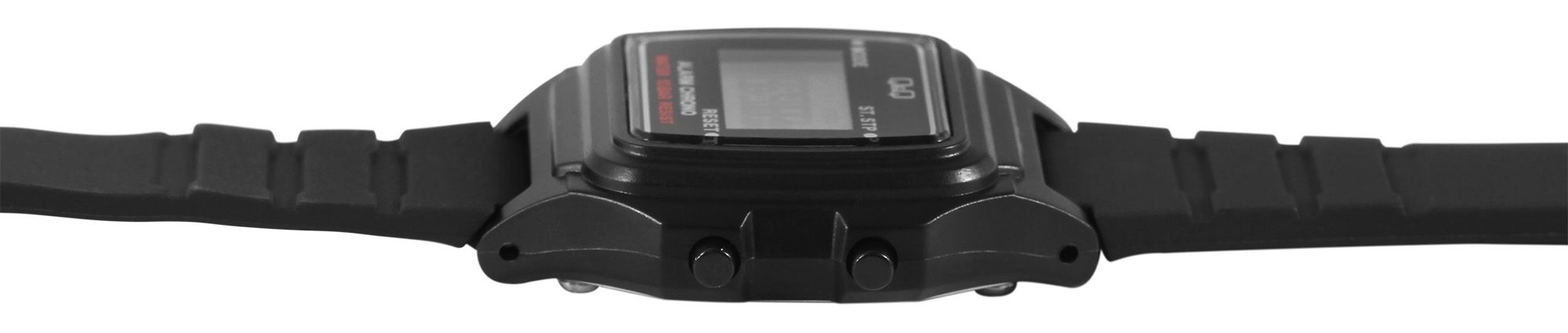 Q&Q Damen Digitaluhr mit Kunststoffarmband in schwarz, 10 Bar wasserdicht