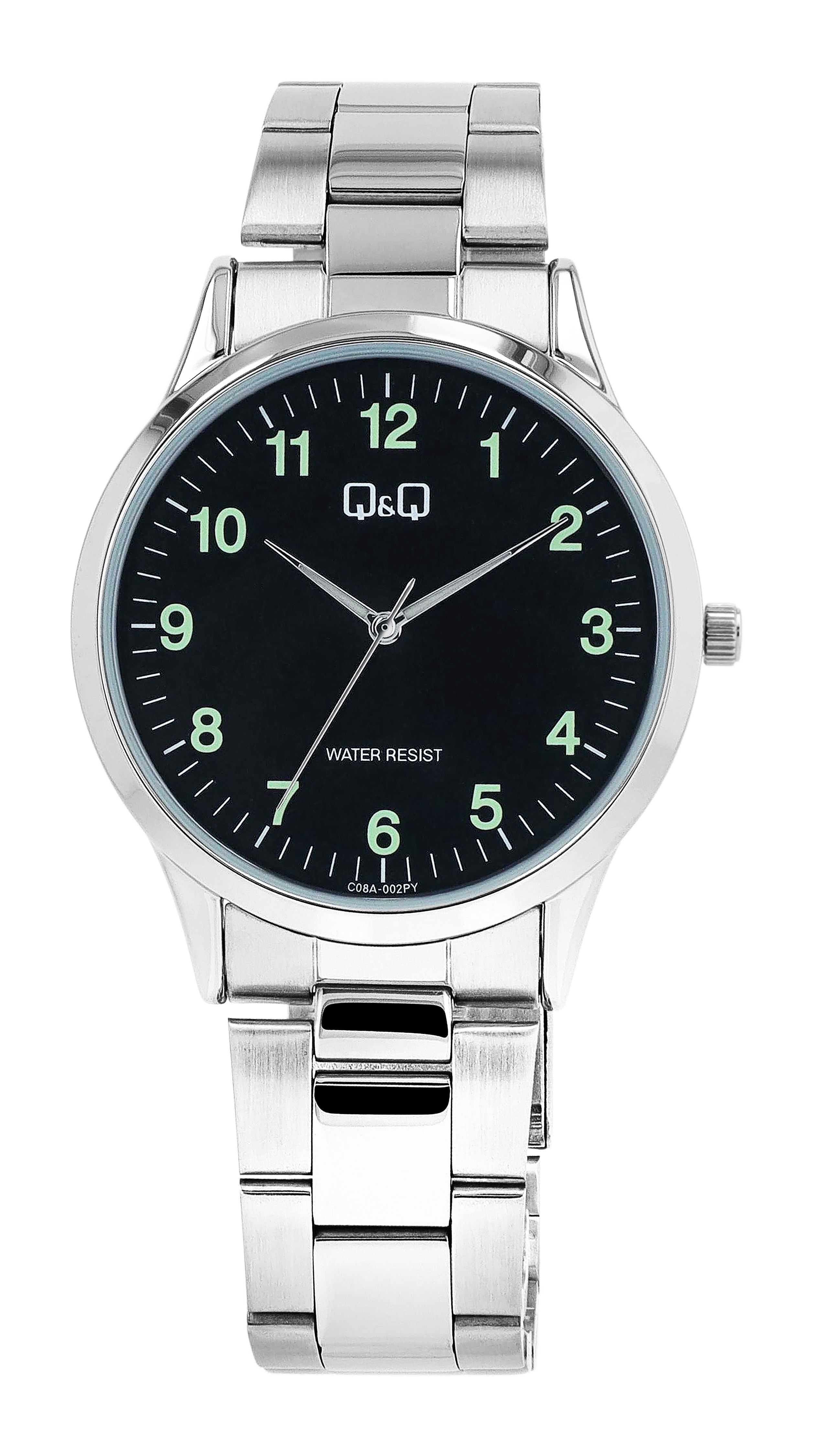 Q&Q Herrenuhr, Gliederarmband, Edelstahl, silberfarben/schwarz, 3 ATM, Ø 40 mm