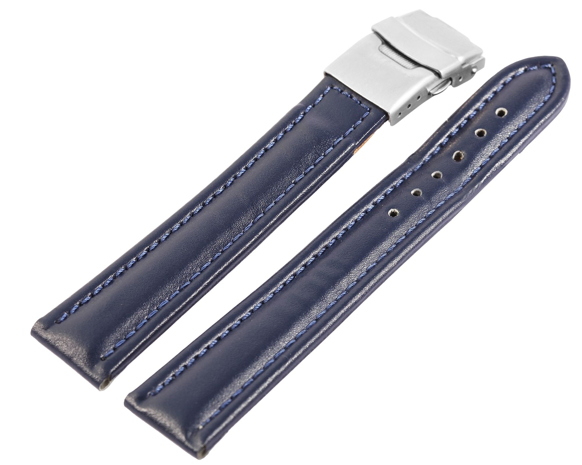 Echtleder-Uhrenarmband, blau, Faltschließe, 16 mm