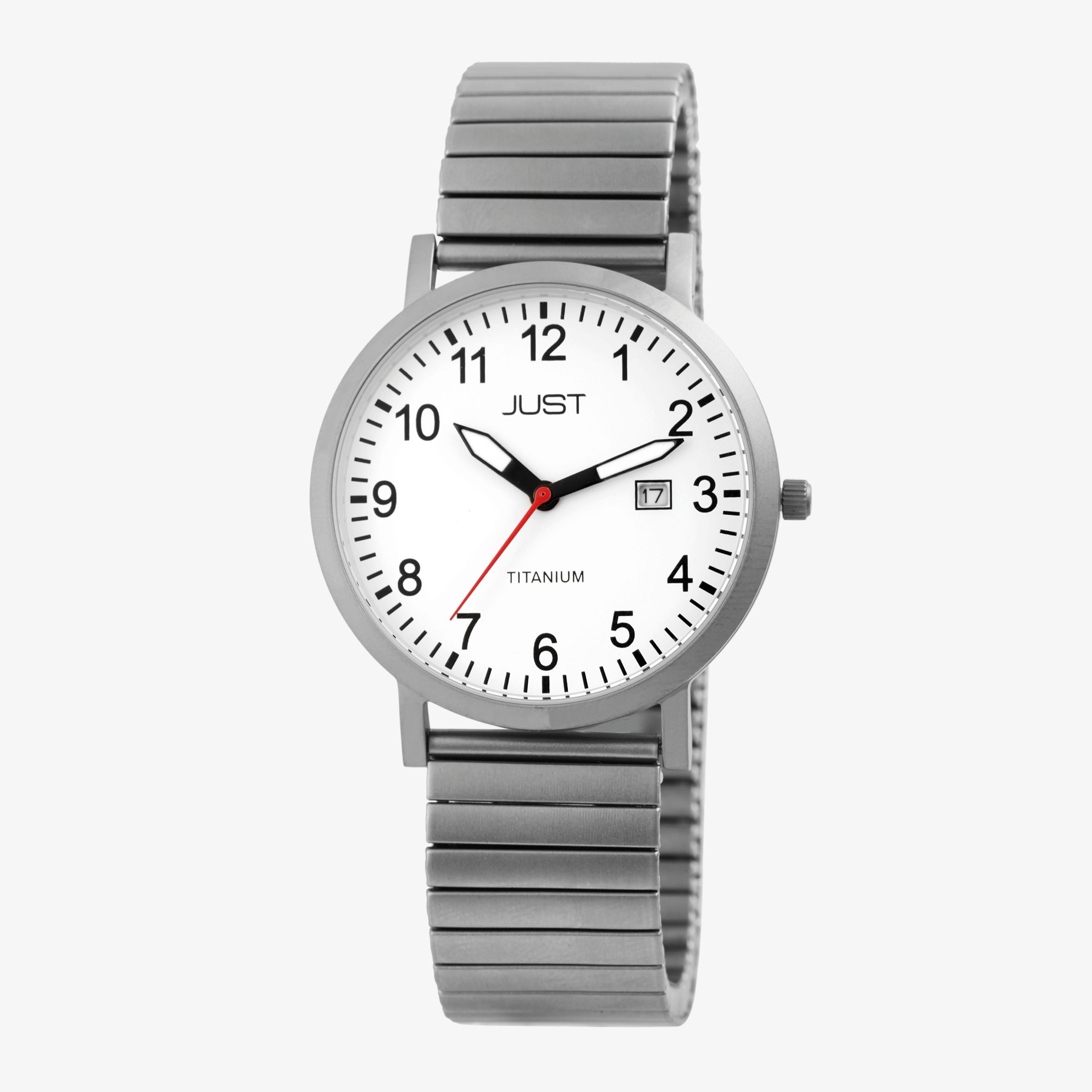 Just Herrenuhr mit Zugarmband, Titan, 5 ATM, weißes ZB