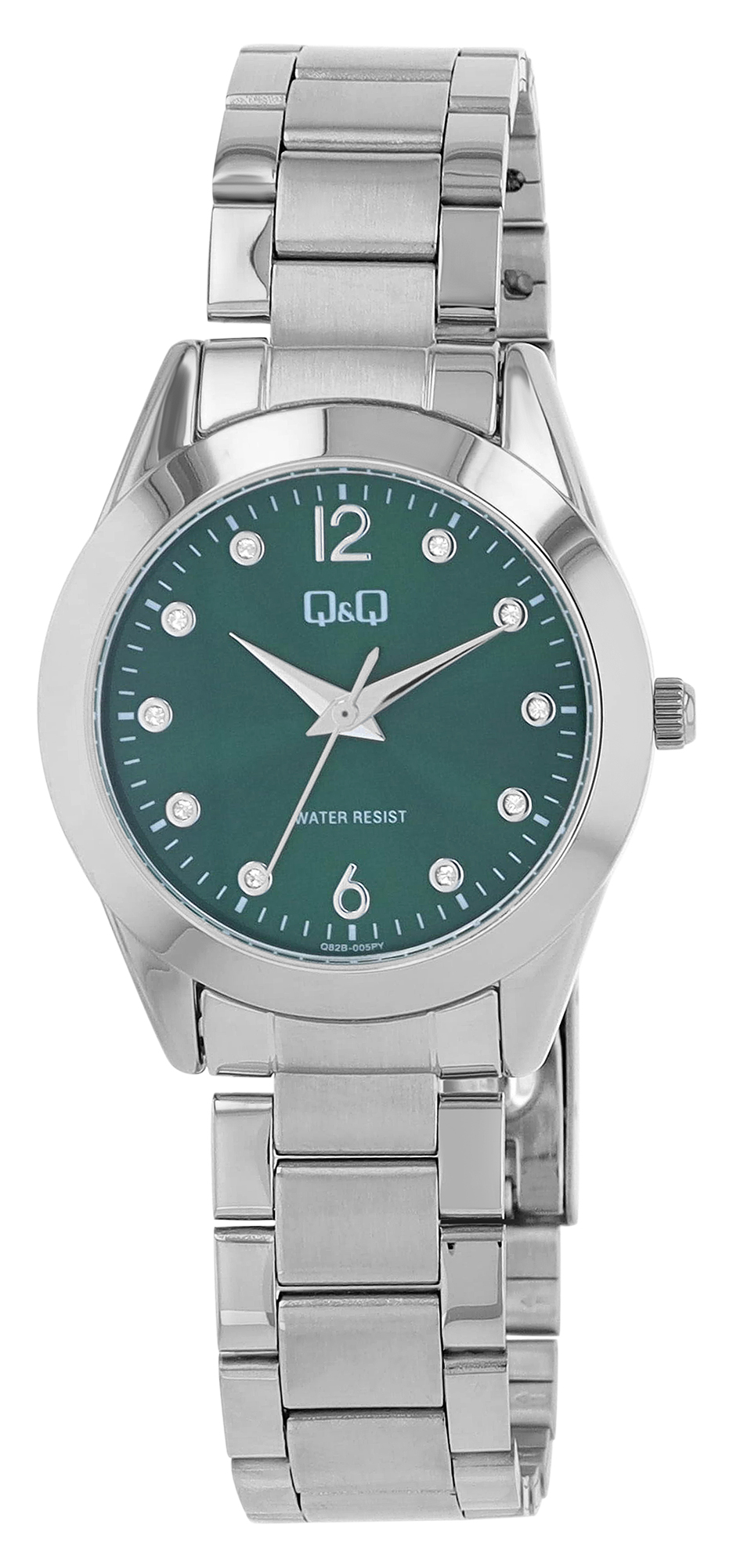 Q&Q Damenuhr mit Edelstahlband, Ø 34 mm, silberfarbe/ grün