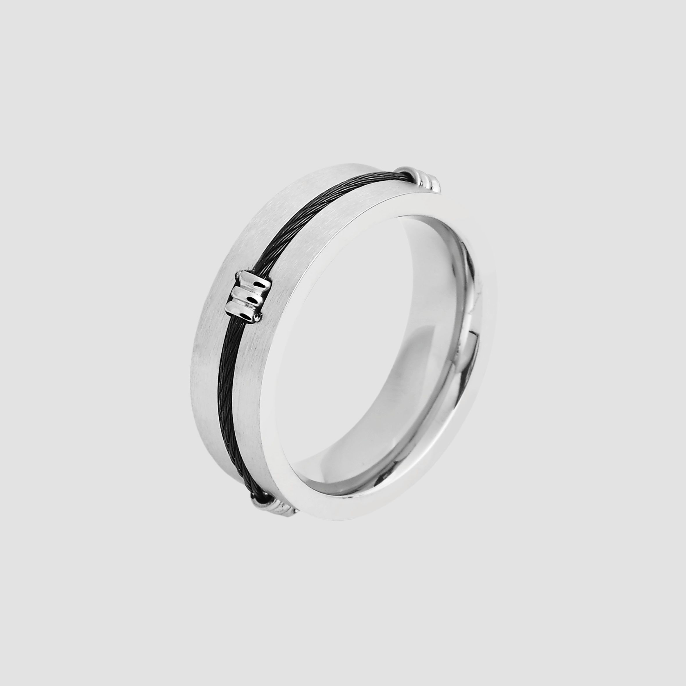 Akzent Herren-Ring aus Edelstahl, silberfarbig/ schwarz, Gr. 70