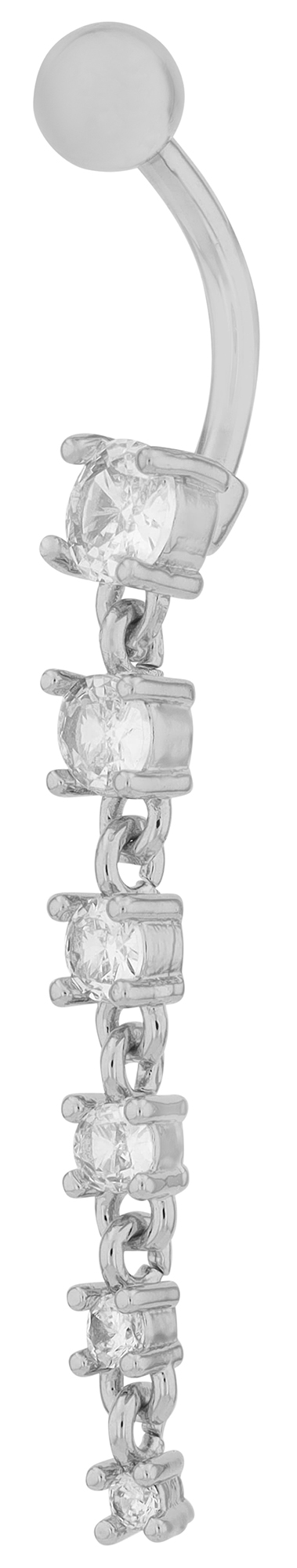 "Melania" Edelstahl-Bronze Bauchnabelpiercing, Stablönge 12 mm/ Stabstärke 2 mm, Zirkonia, silberfarben