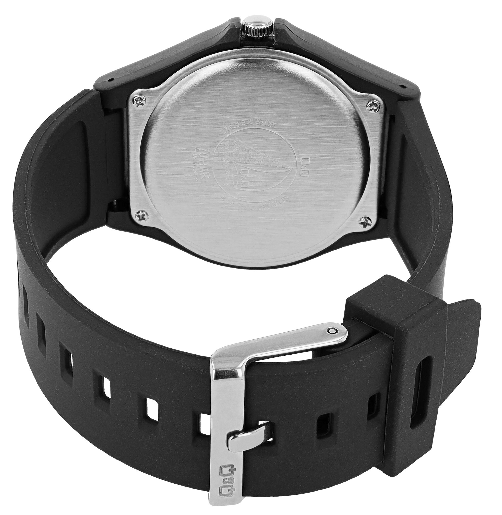 Q&Q Herrenuhr mit Resinband, Ø 43 mm, schwarz/ schwarz