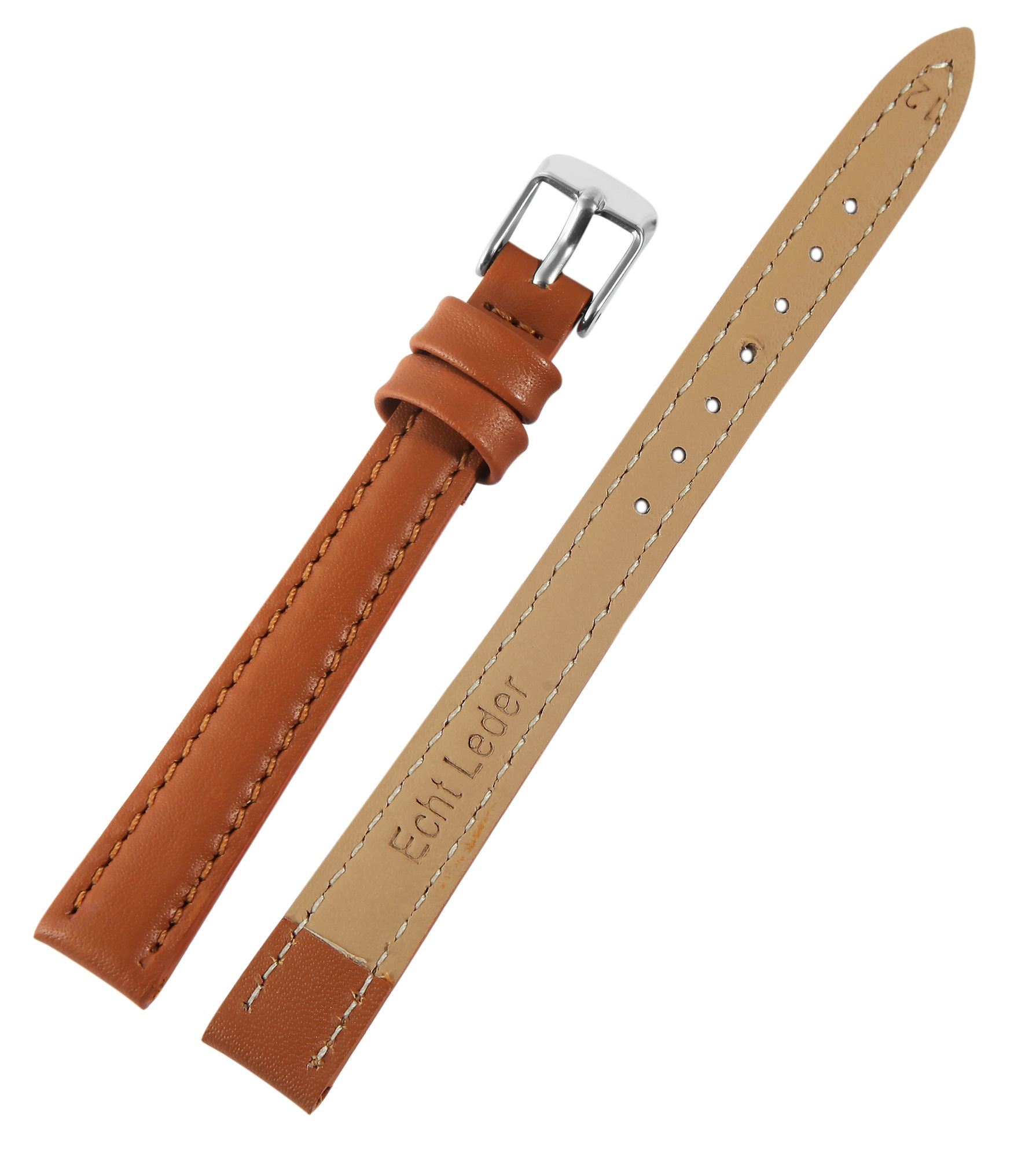 Echtleder-Uhrenarmband mit Naht, braun, 10 mm