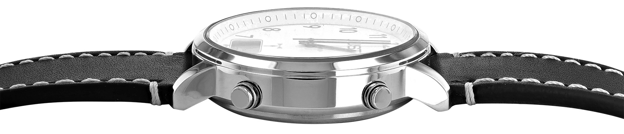 JUST Herren-Funkuhr "Vita Visio" Ø 40 mm (weißes Zifferblatt & Arabische Ziffern), Echtlederband
