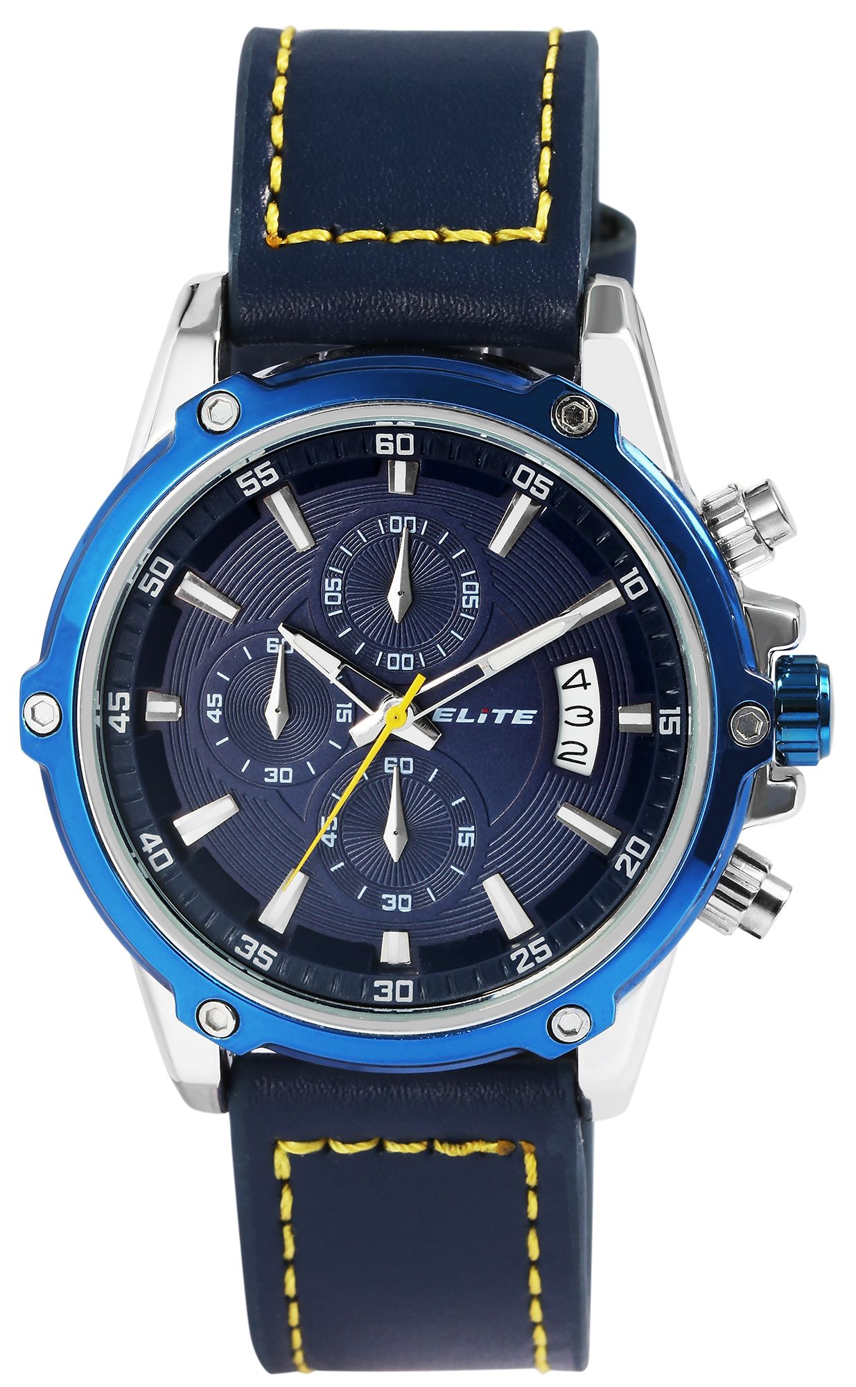 ELITE Herrenchronograph mit Echtlederband, blau