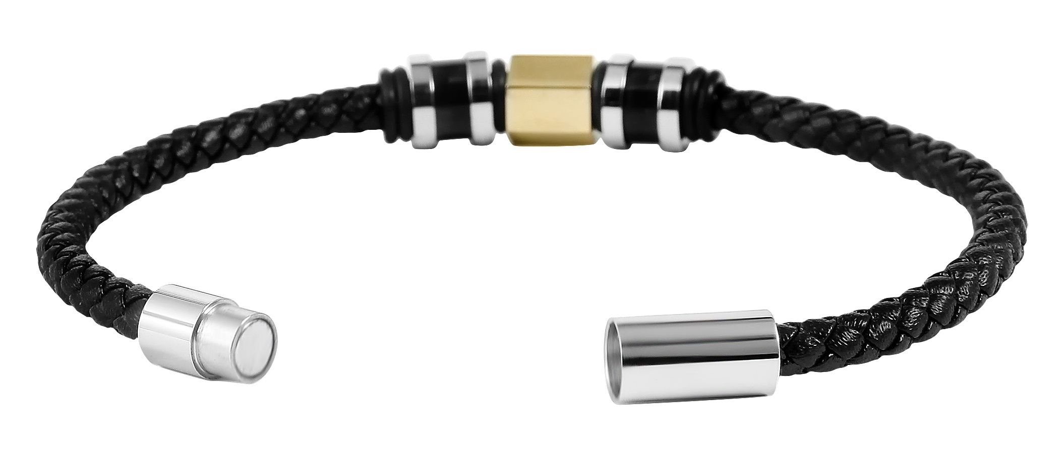 Akzent Echtlederarmband mit Carbon- und Edelstahlelementen