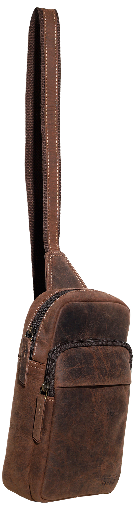Leonardo Verrelli Crossbody-Tasche aus Echt Leder, Vintage-Look, dunkelbraun