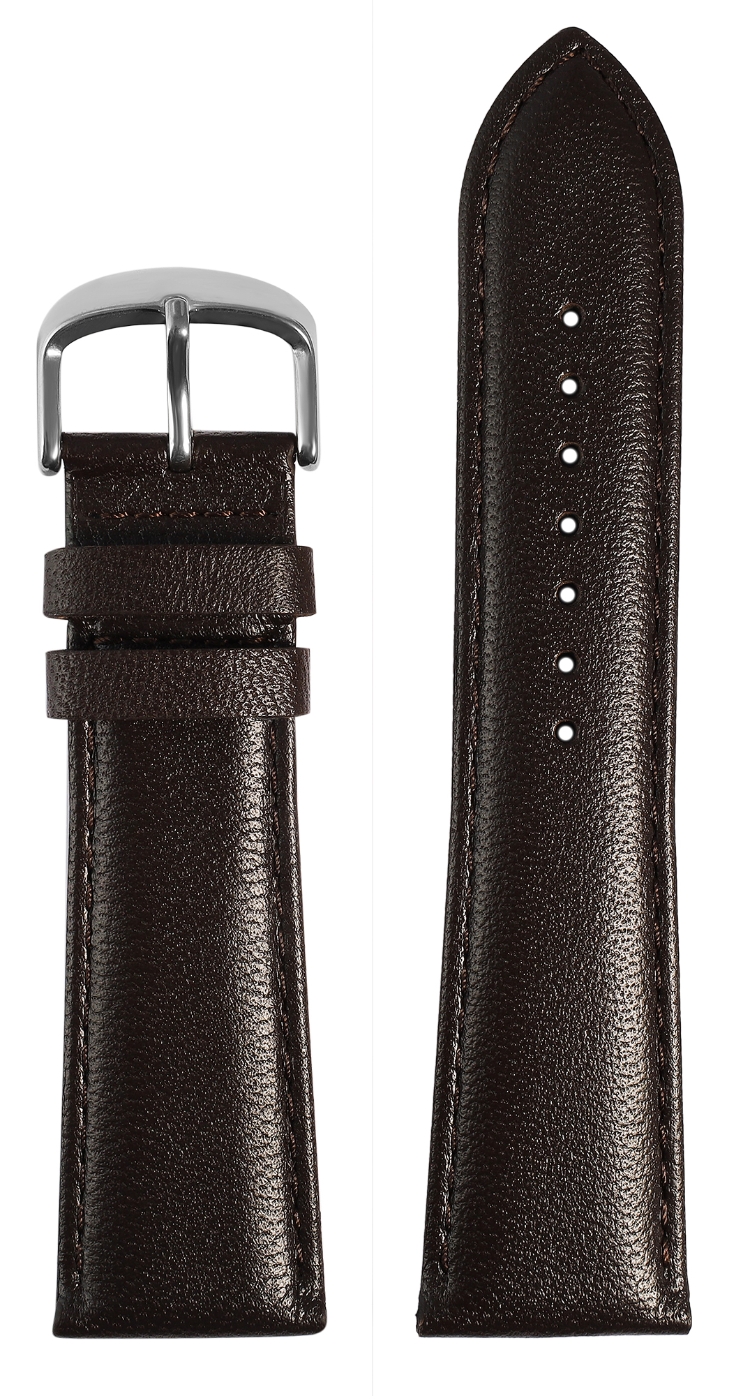Gr 20 mm Uhrenarmband aus Echtleder in dunkel braun, genäht