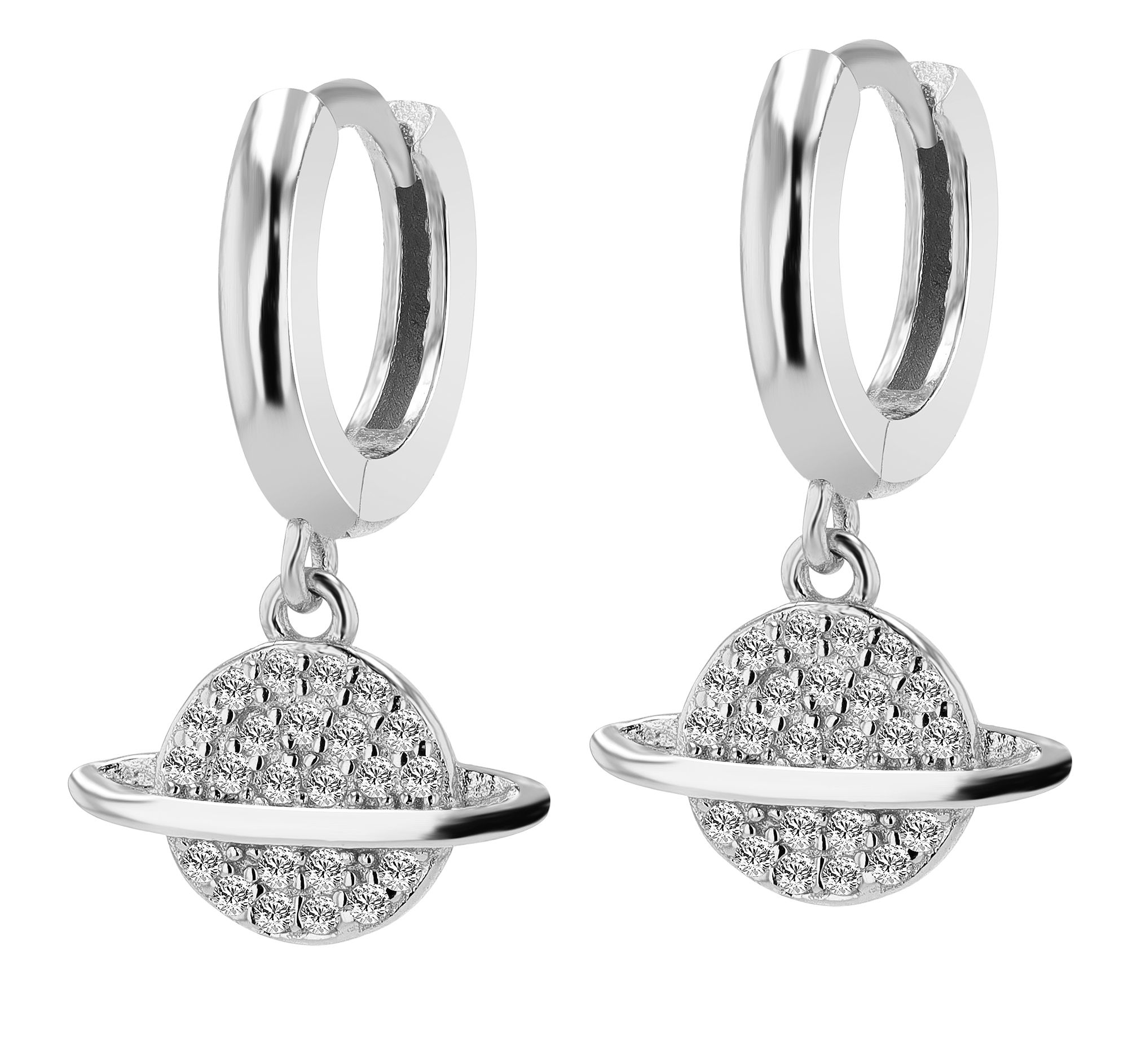 Echt Silber Creolen mit Anhänger "Tiara" mit Zirkonia, rhodiniert