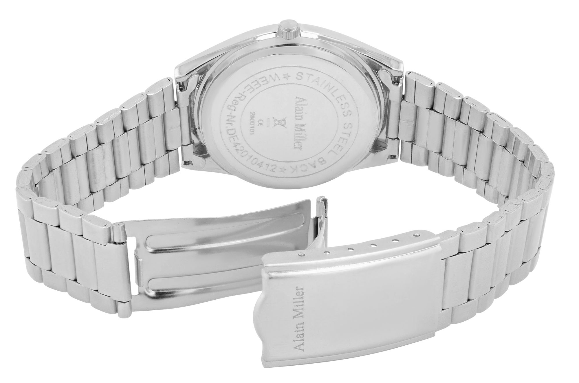 Alain Miller Unisexuhr mit Metallband, Ø 36,5 mm, silberfarben/ silberfarben