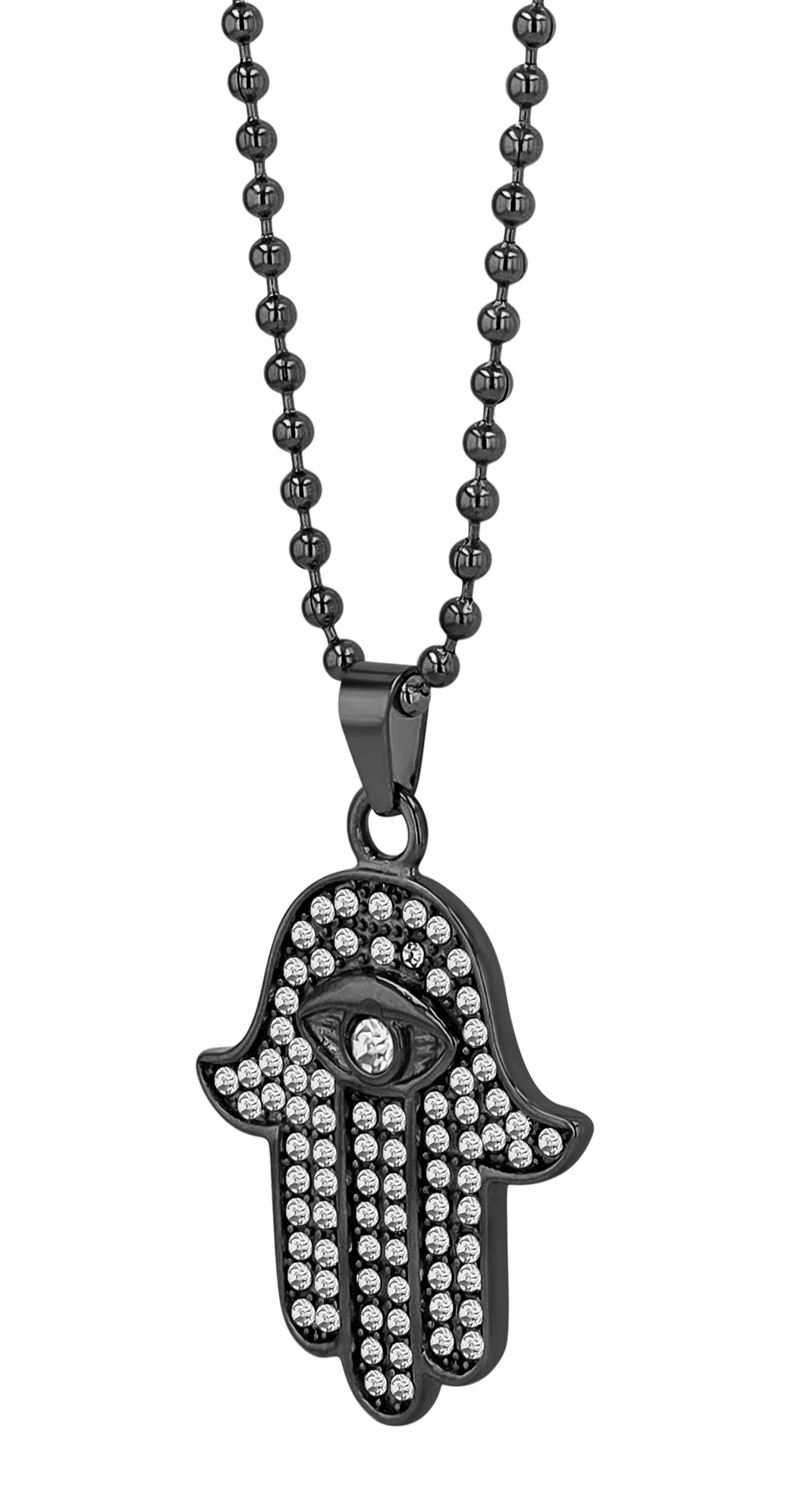 "Chamsa - Hand der Fatima" Edelstahl Kette mit Anhänger, 45 cm, schwarz