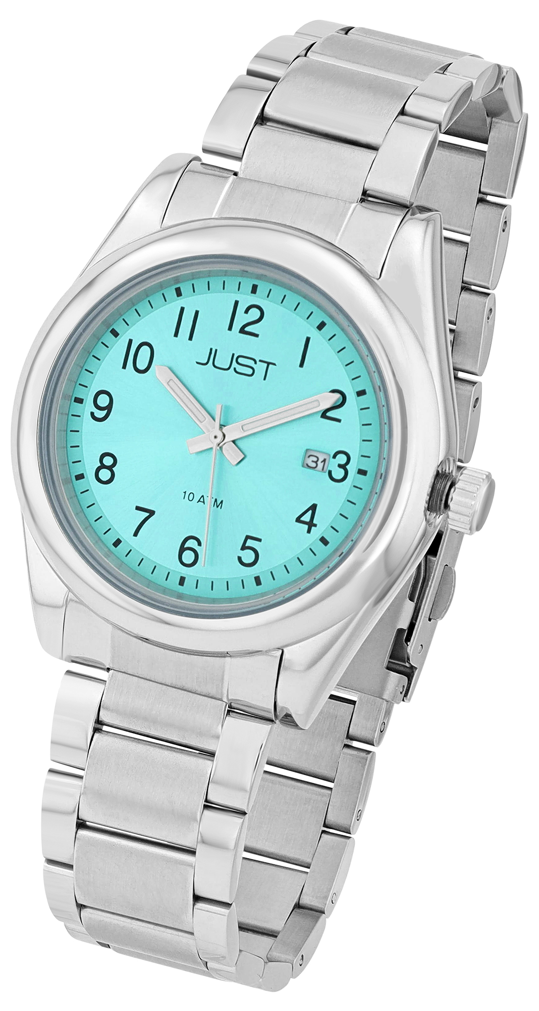 JUST Herrenuhr "Mailo" mit Edelstahlarmband, Ø 41 mm, 10 ATM, silberfarben/ türkis