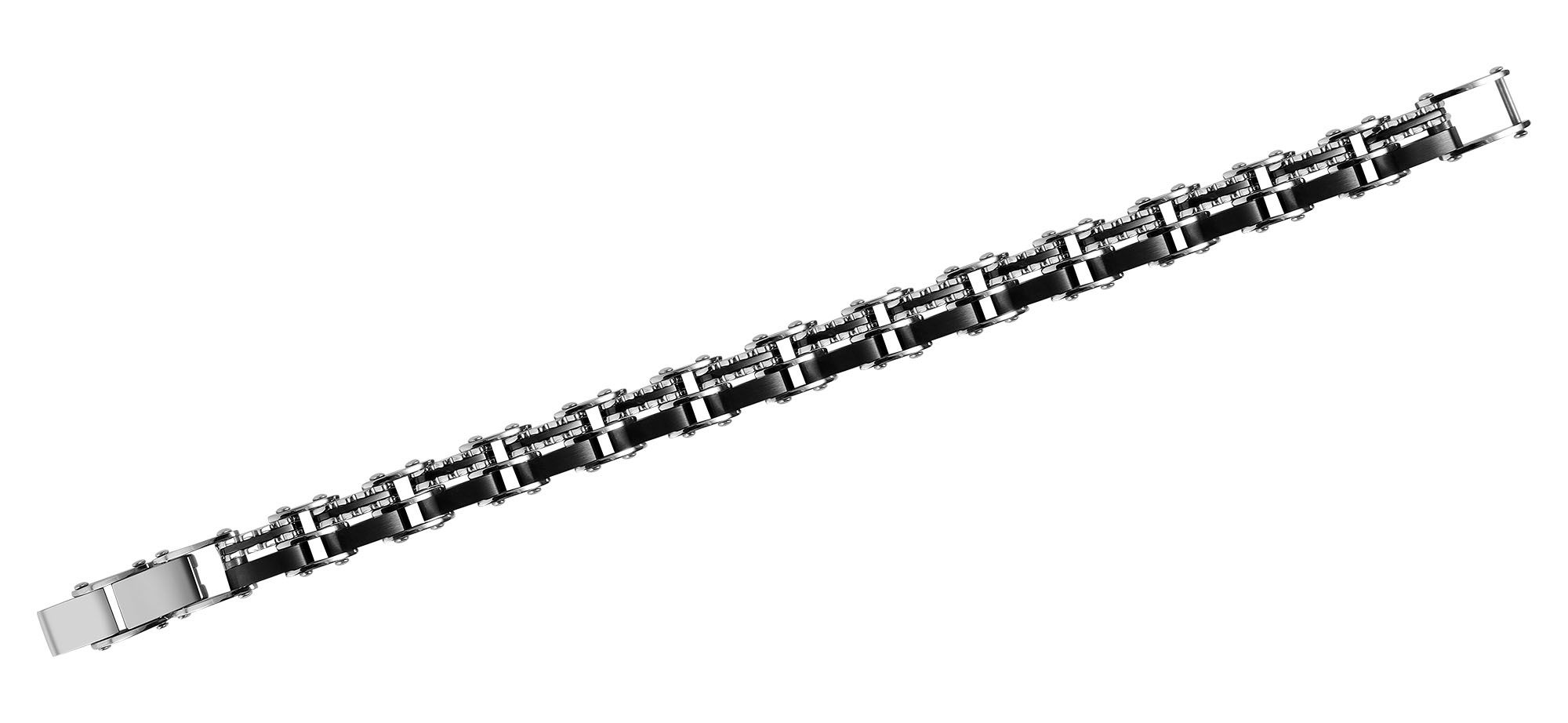 "Bjarne" Edelstahl Armband, 21 cm + 1 cm, mit schwarzen Elementen, Verlängerung