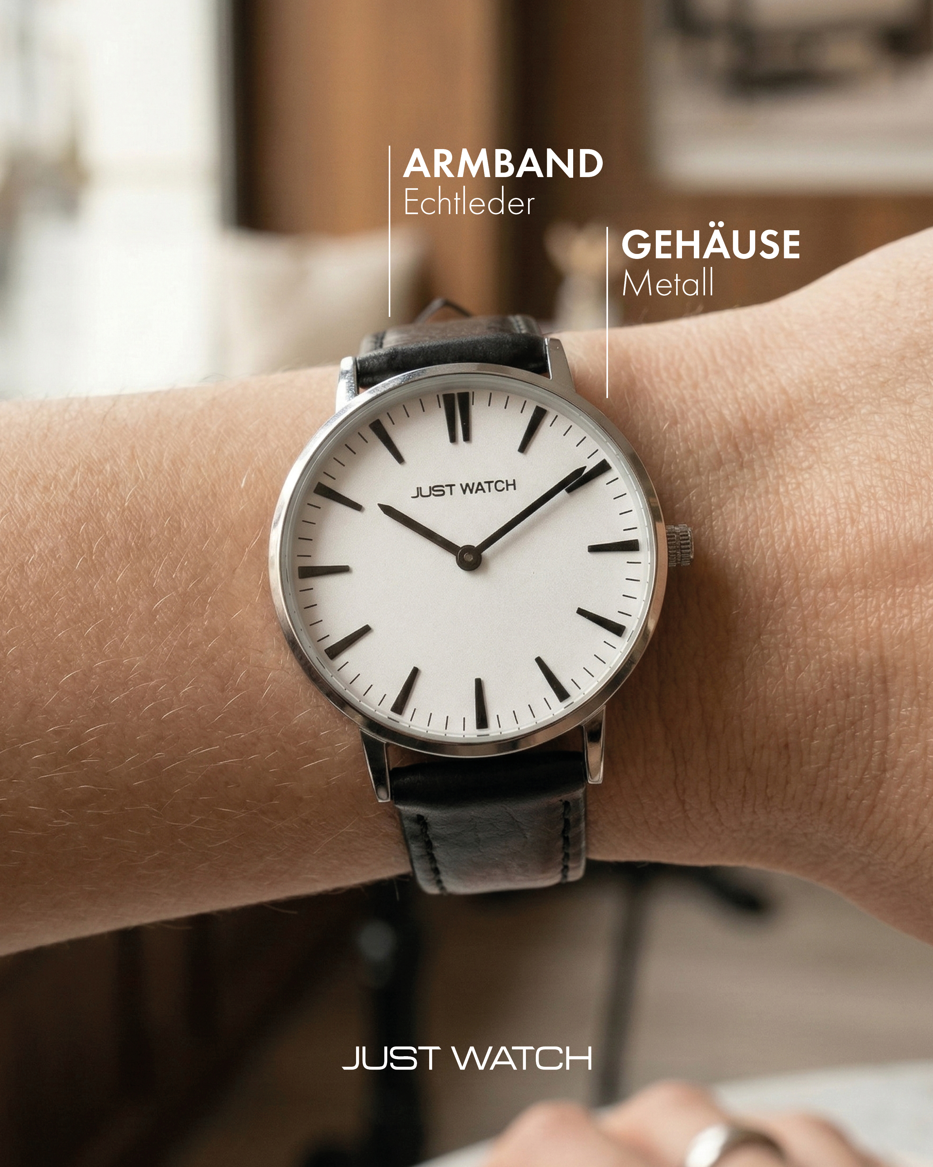 Just Watch Damenarmbanduhr mit Echtlederband & Edelstahlmilaneseband
