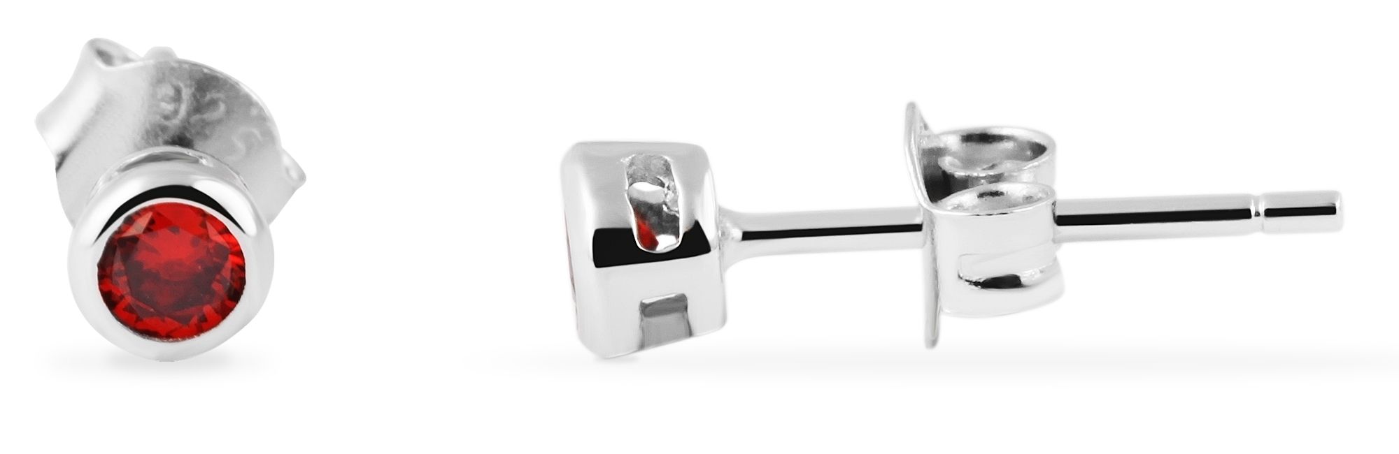 "Velia" 925/- Echt Silber Kinder-/ Ohrstecker, roter Zirkoniastein, rhodiniert