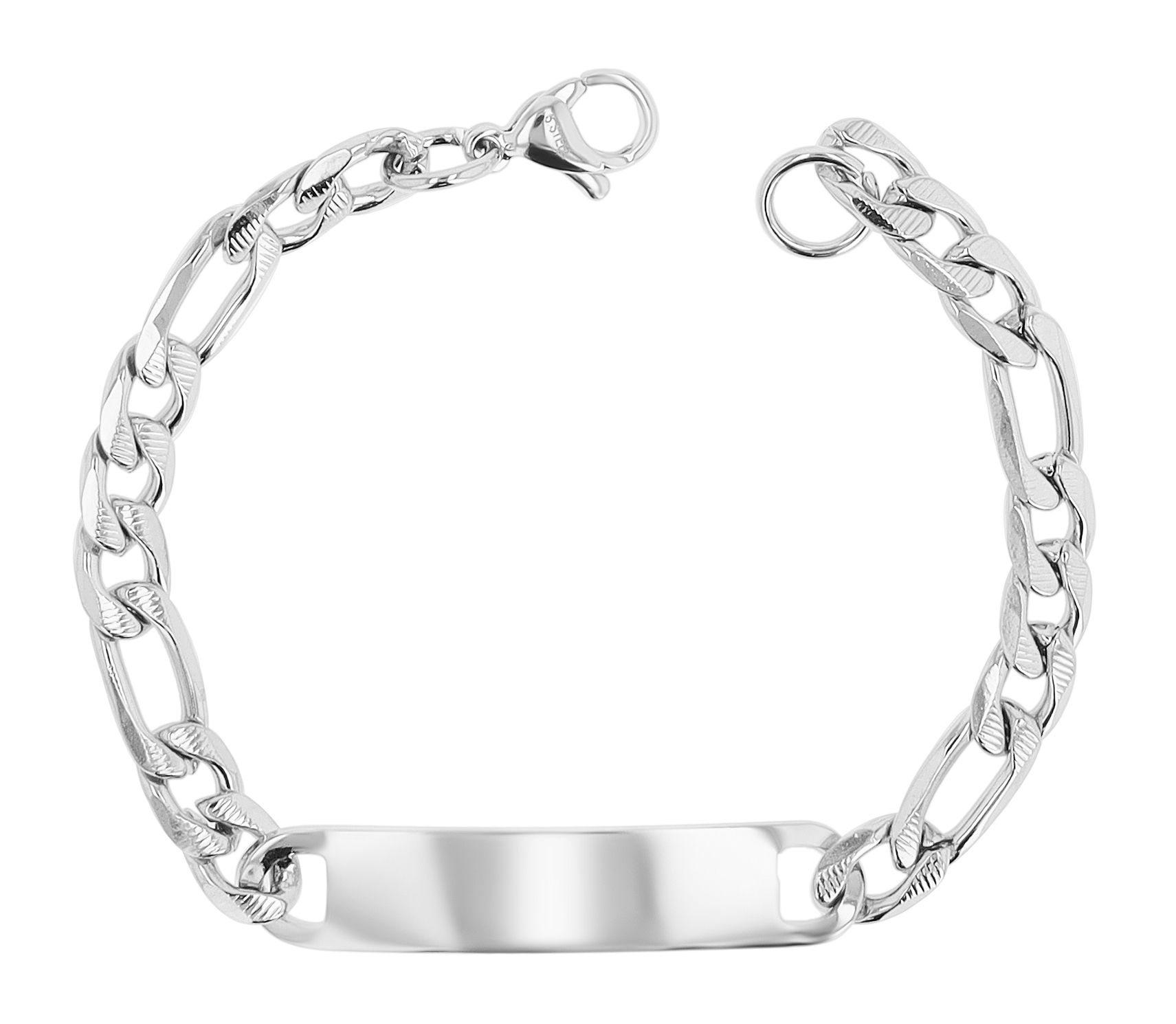 Akzent Figaroarmband mit Gravurplatte, Edelstahl, 18 cm, silberfarben