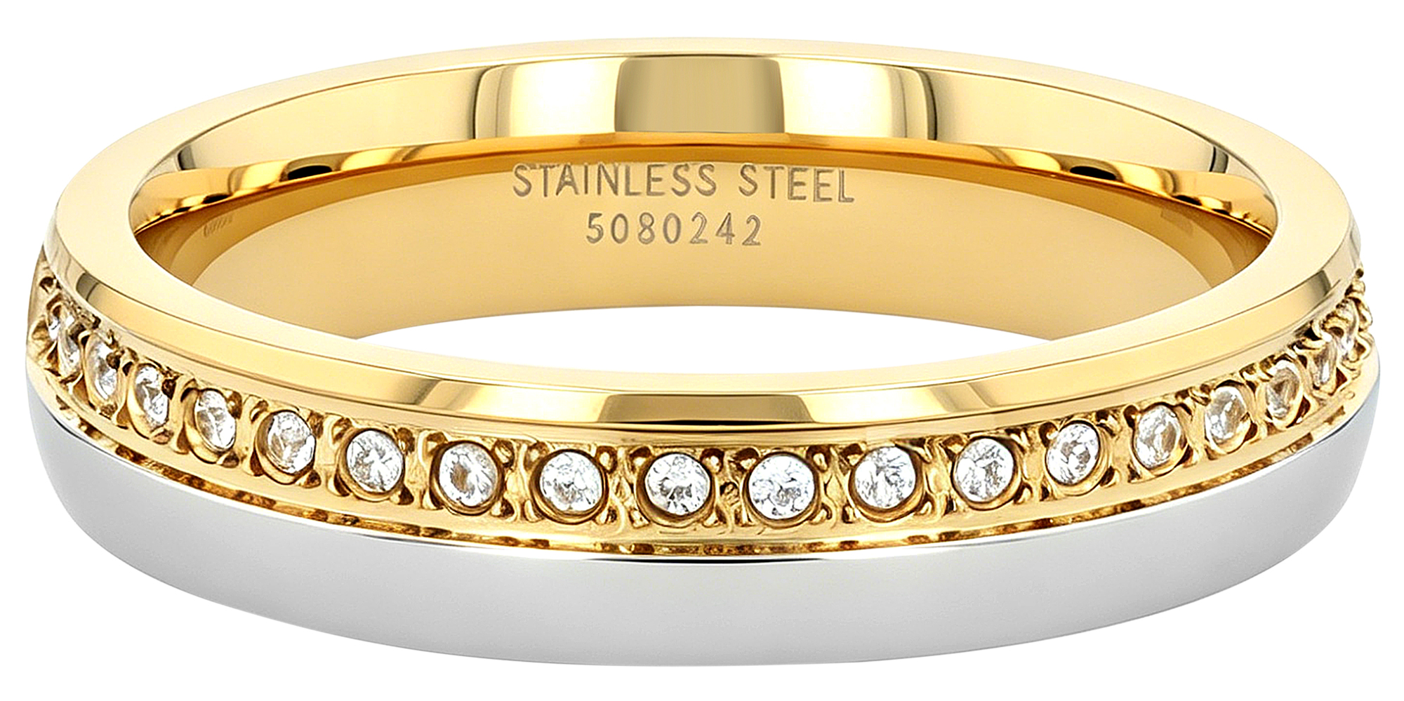 "Zweisam" Akzent Damen-Partnerring Gr 60, Edelstahl, Similibesatz, bicolor