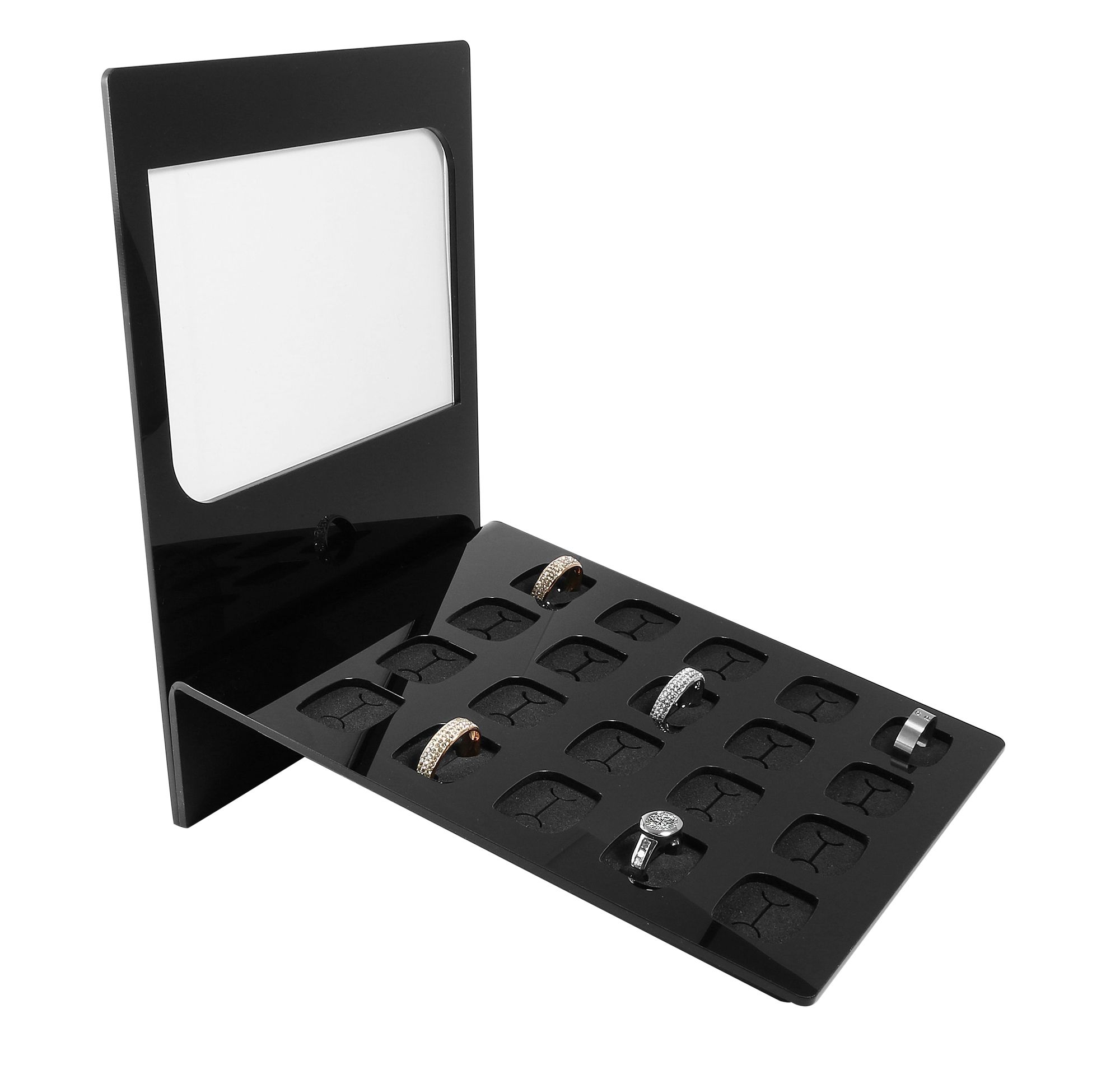 Ringdisplay aus Acryl mit transparentem Werbeaufsteller, schwarz