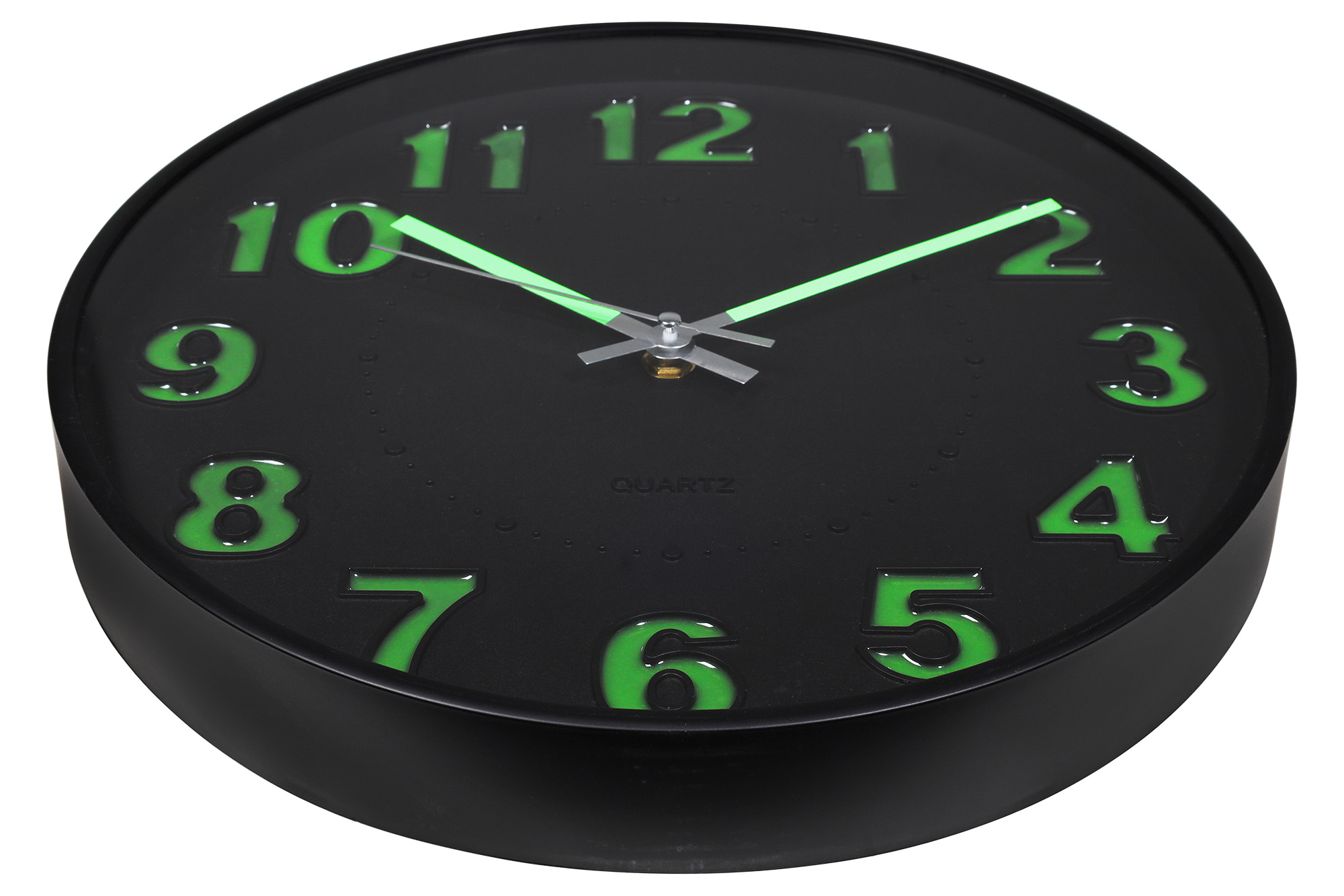 Moderne Wanduhr Ø 30,5cm mit Leuchteffekt, schwarz/ (neongrün)