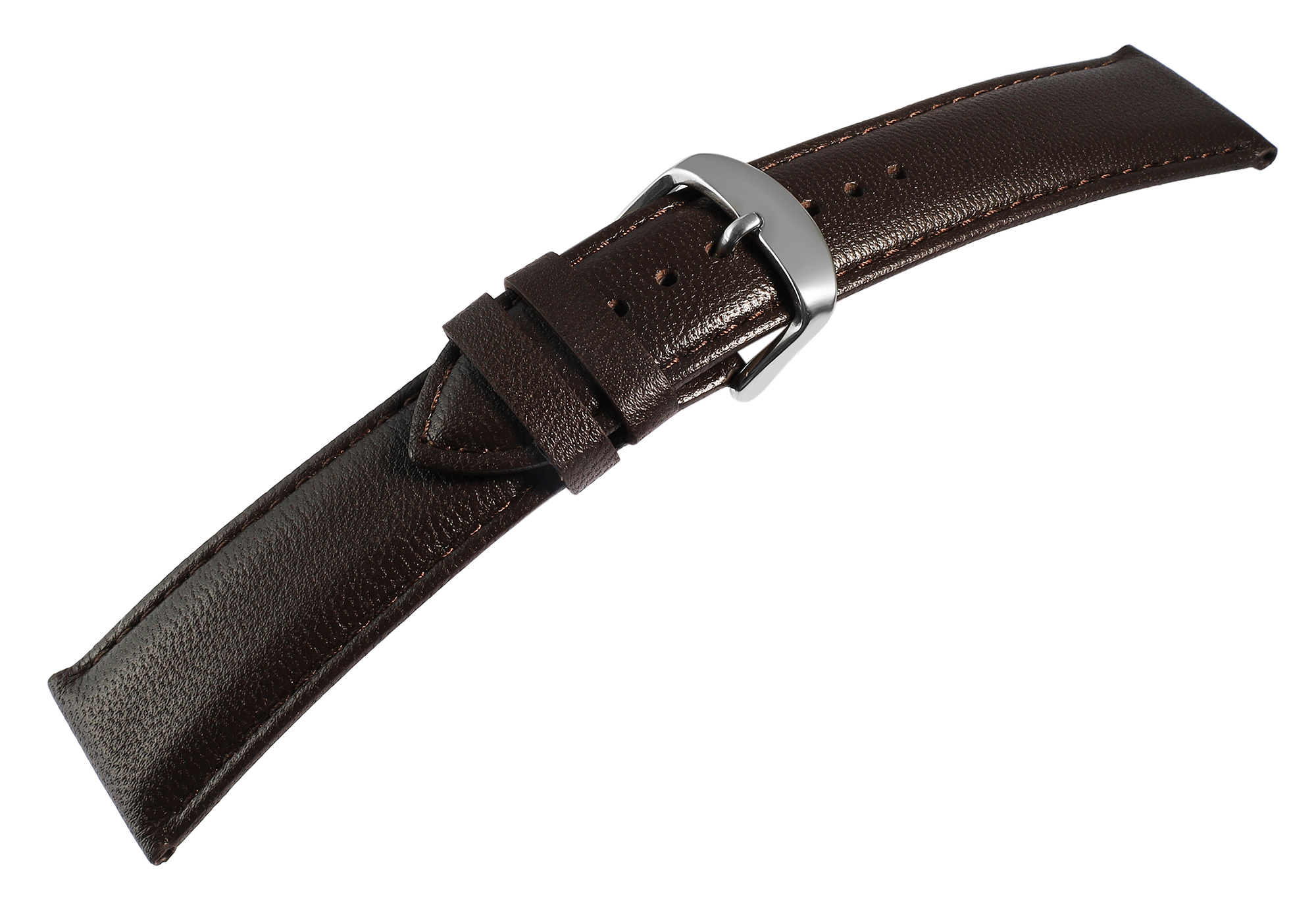 Gr 20 mm Uhrenarmband aus Echtleder in dunkel braun, genäht