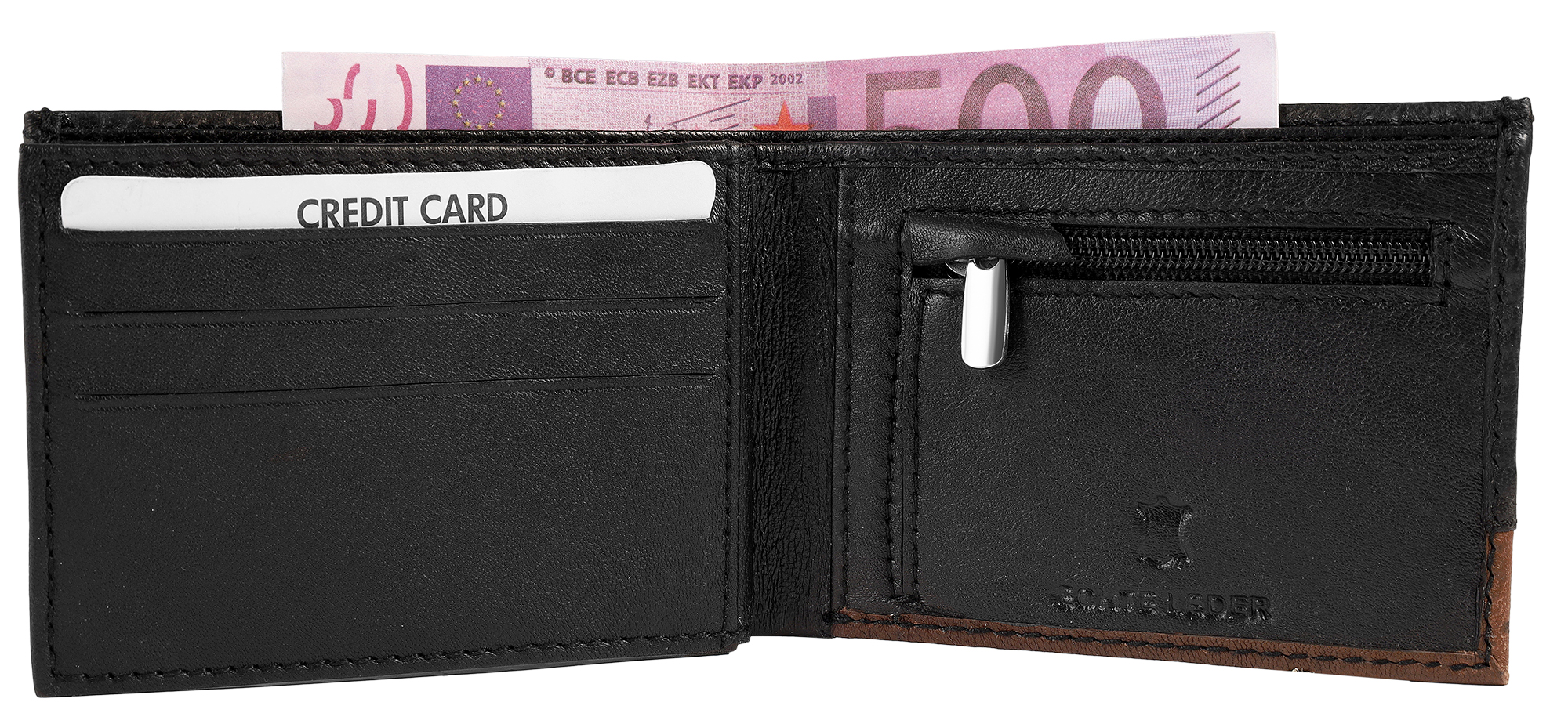 Steinmeister Echt Leder Minigeldbörse, Querformat, schwarz/ braun
