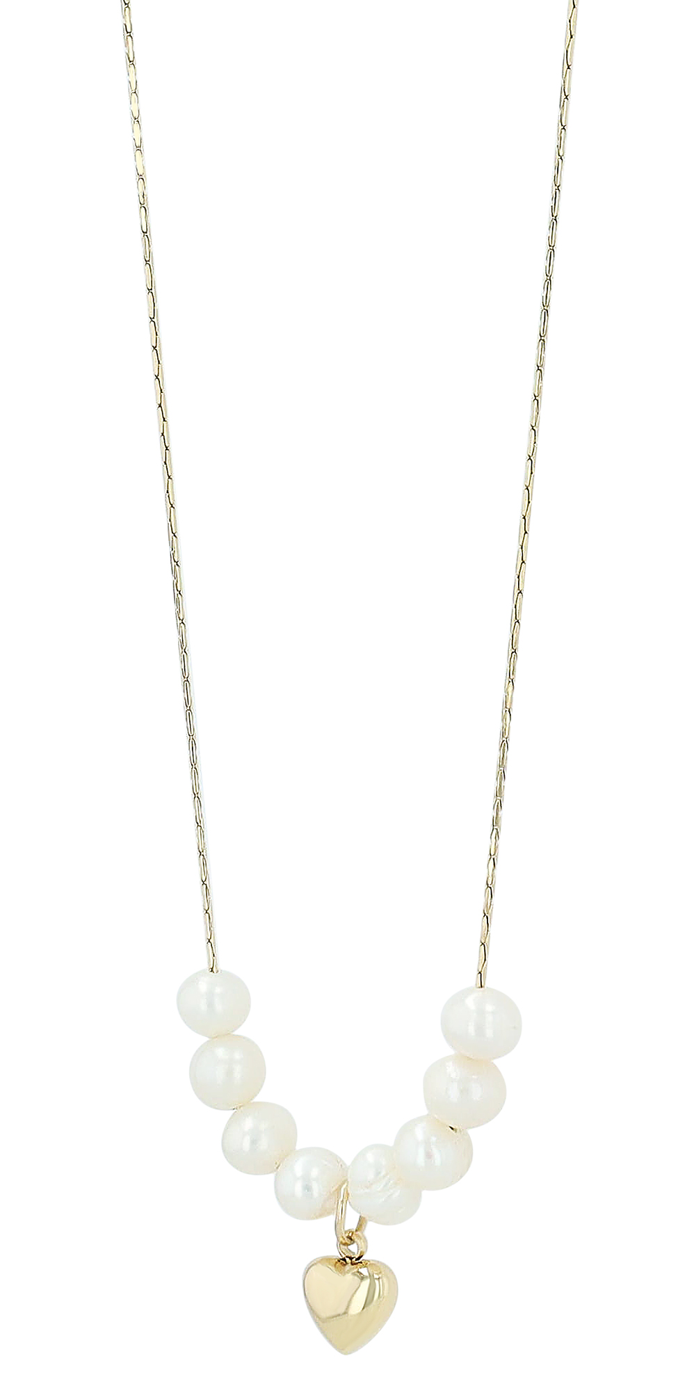 "Amma" Edelstahl Kette + Anhänger - Herz/ Süßwasserperlen, 40+5 cm, goldfarben