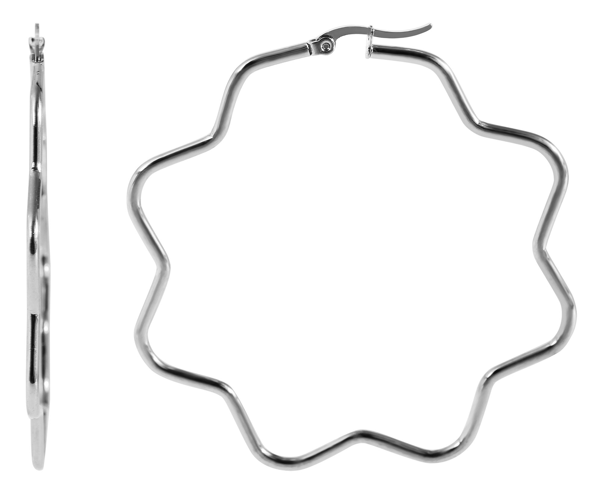 Akzent Edelstahl Creolen, Blume, 65 mm, silberfarbig