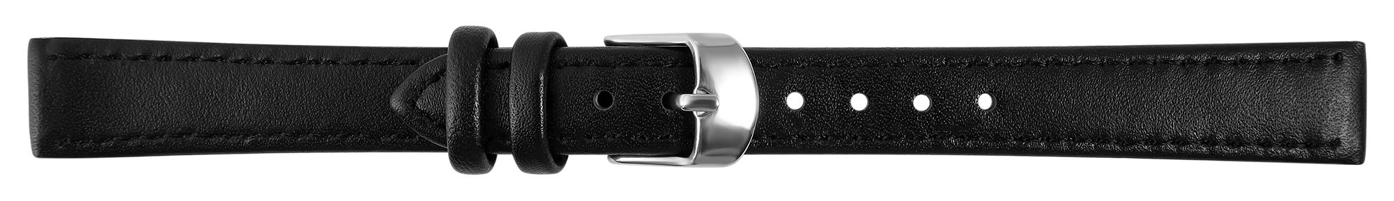 Uhrenarmband aus Echtleder, genäht, schwarz, 14 mm