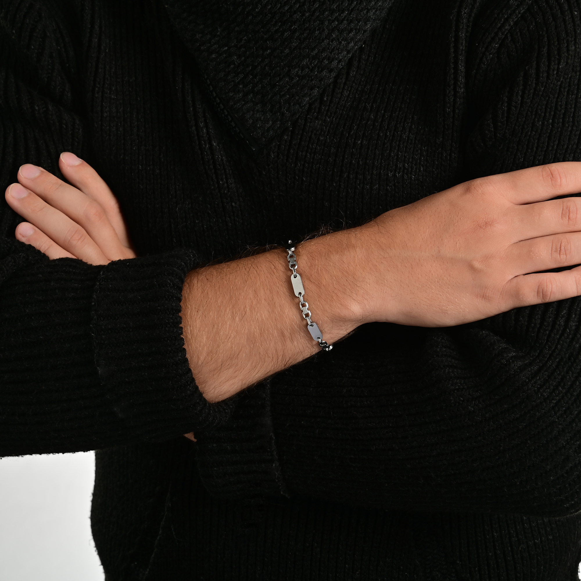 "Elvin" Edelstahl Platten-Armband, silberfarben, 19 cm/ 6 mm