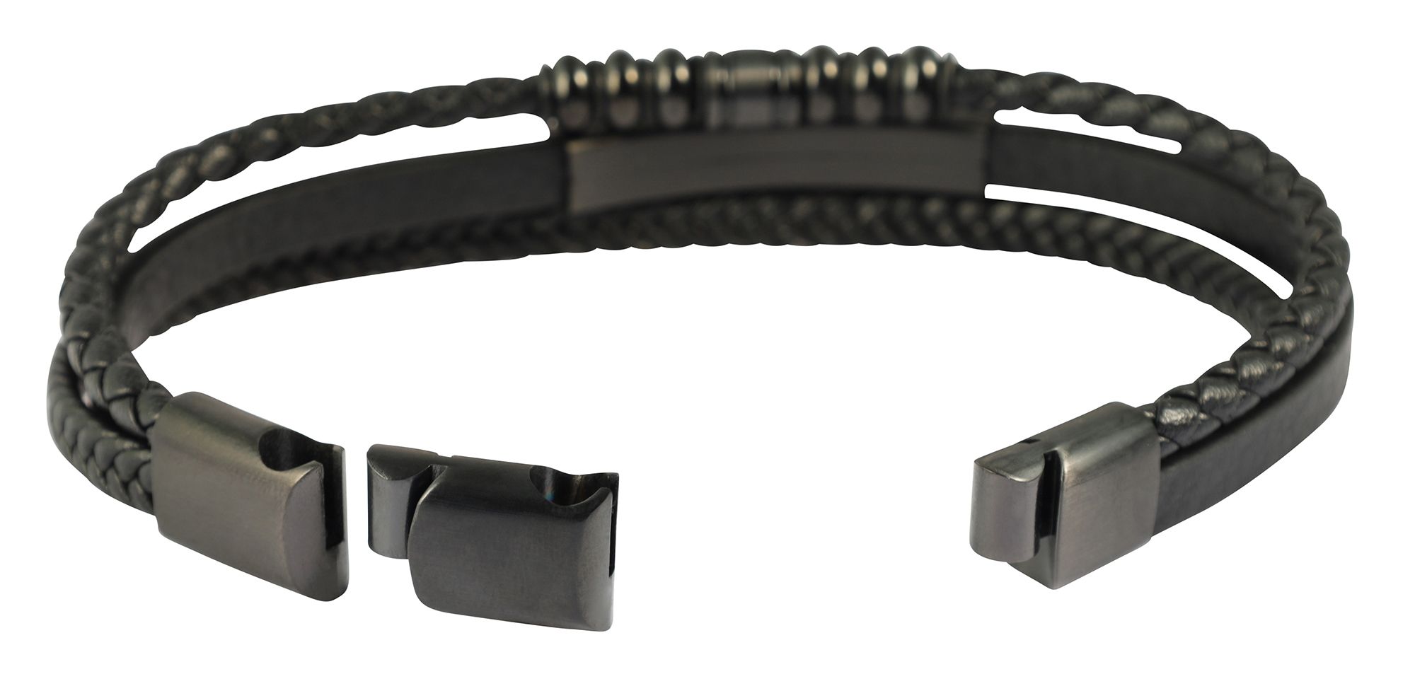 "Daniele" Armband aus Lederimitat mit Edelstahlelementen, 19cm