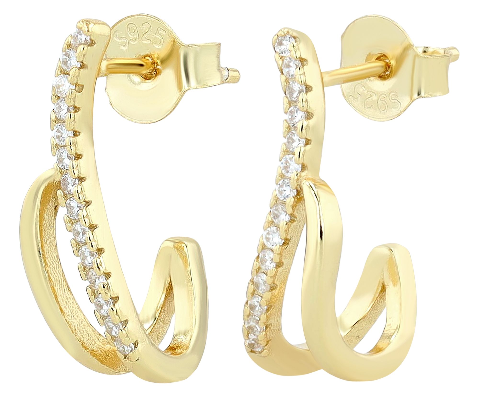 "Elegancia", 925/- Echt Silber Ohrstecker/ Halbcreole mit Zirkonia, vergoldet