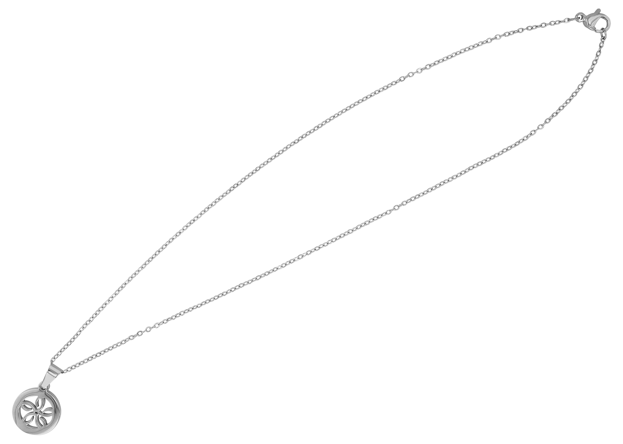 "Kodi" Edelstahl Kette mit Anhänger - Blume, 45 cm, silberfarben