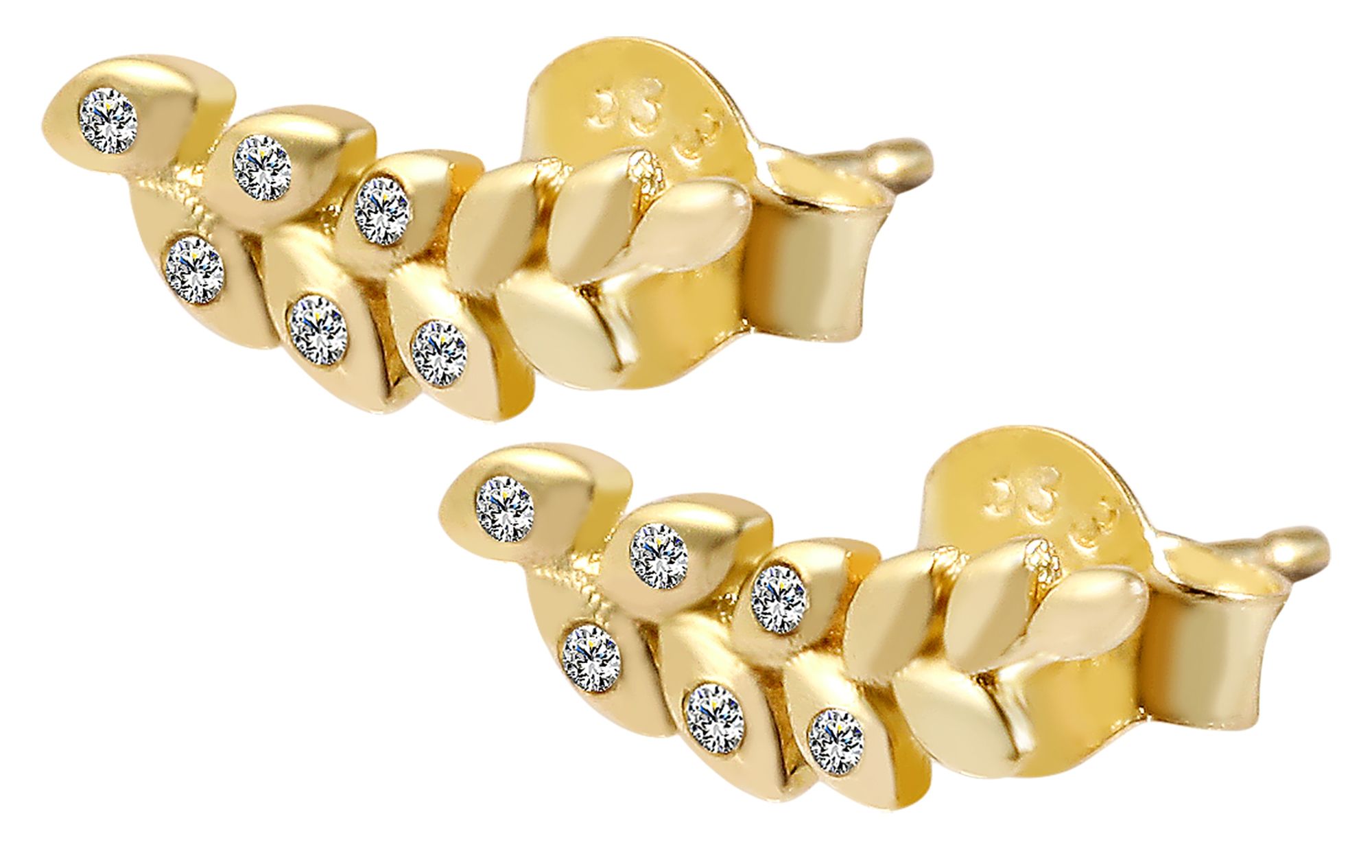 333/- Gold "Novalee" Ohrstecker, Blatt mit Zirkoniabesatz, 8 Karat, Gelbgold