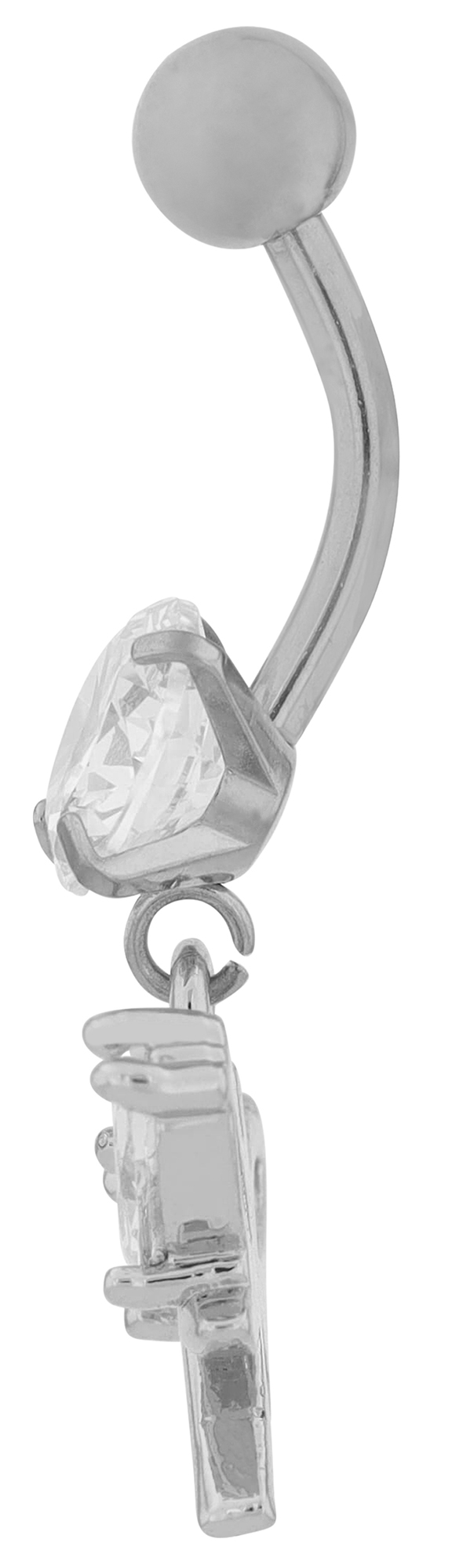 "Svenja" Edelstahl-Bronze Bauchnabelpiercing, Stablänge 11 mm/ Stabstärke 2 mm, Libelle, Zirkonia, silberfarben