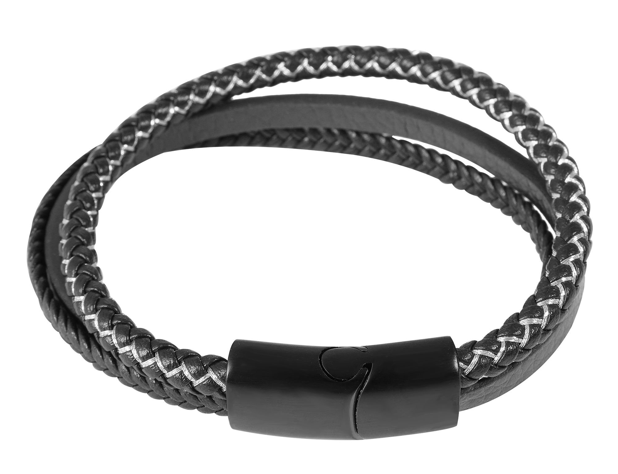 "Nelson" Armband aus Lederimitat mit Edelstahlelementen, 19cm