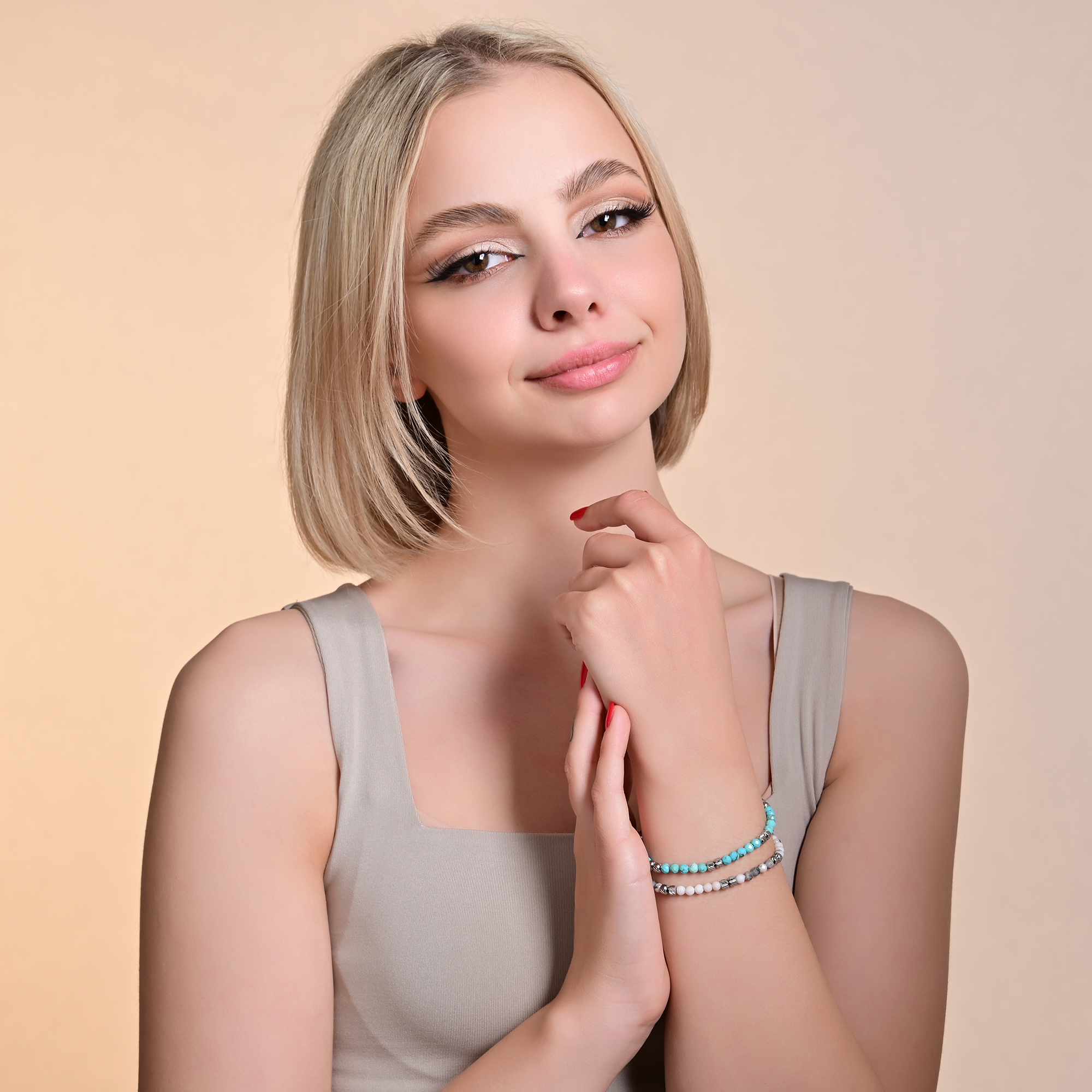 "Willow" Armband 17 + 3 cm, Edelstahl & Natursteinen (Türkis)