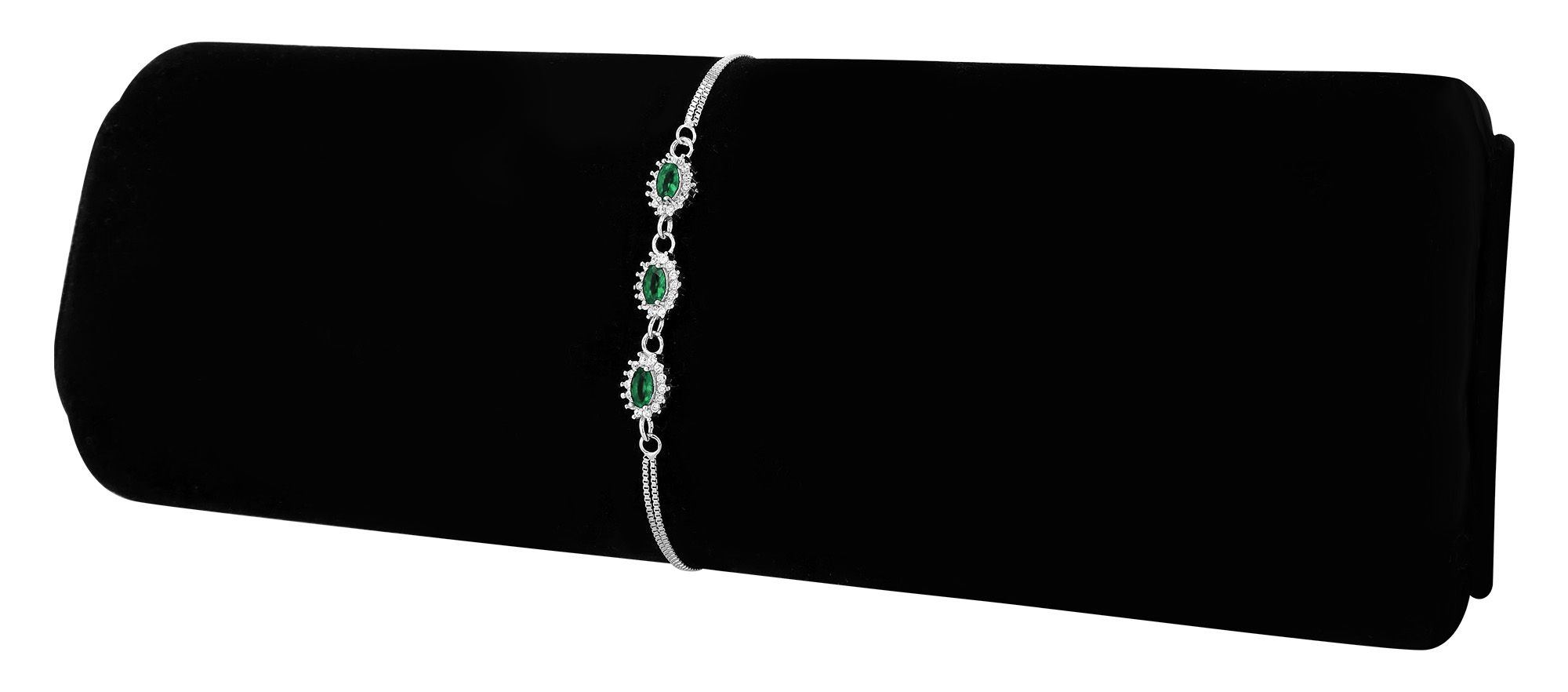 "Diana" 925/- Echt Silber Armband 17+3cm - Entourage Stil, Zirkonia - grün, rhodiniert