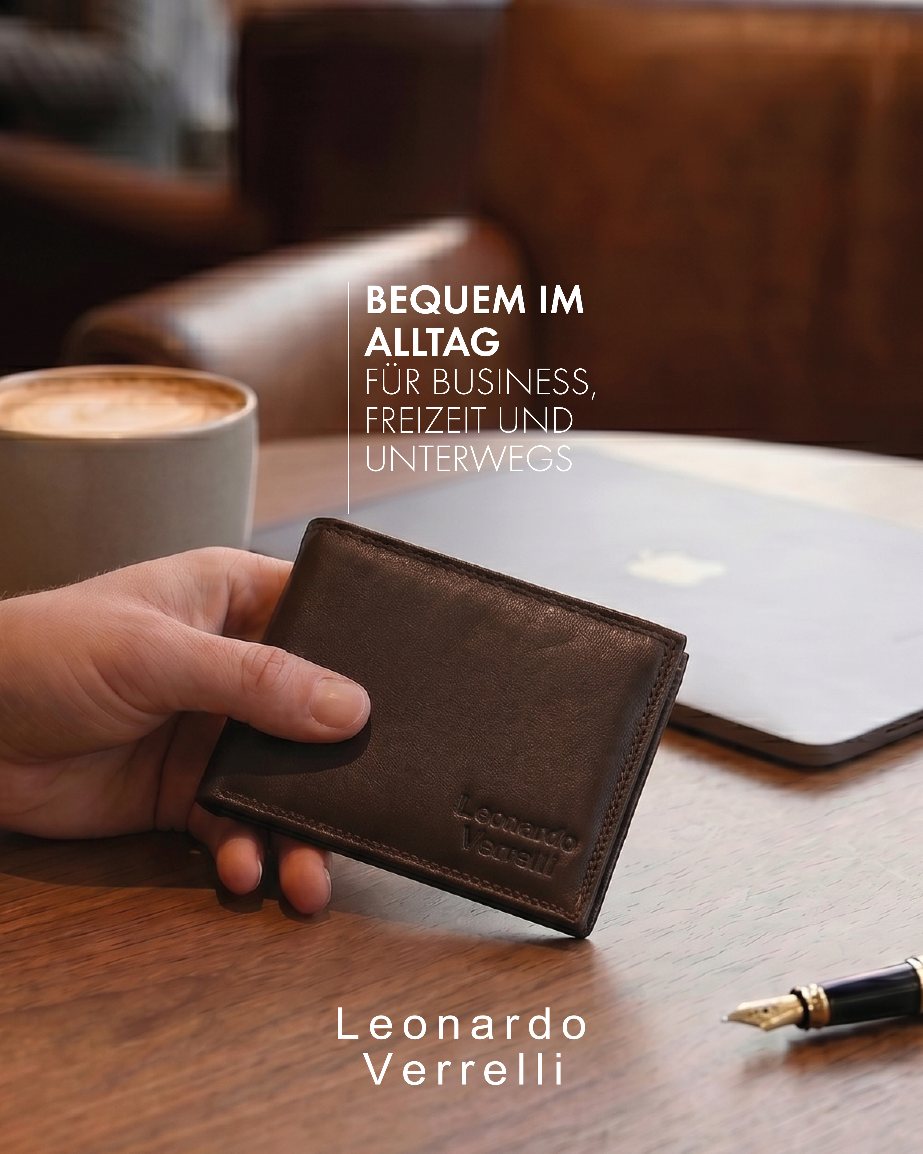 Leonardo Verrelli Echtleder (Nappa) Geldbörse, RFID, Querformat, braun