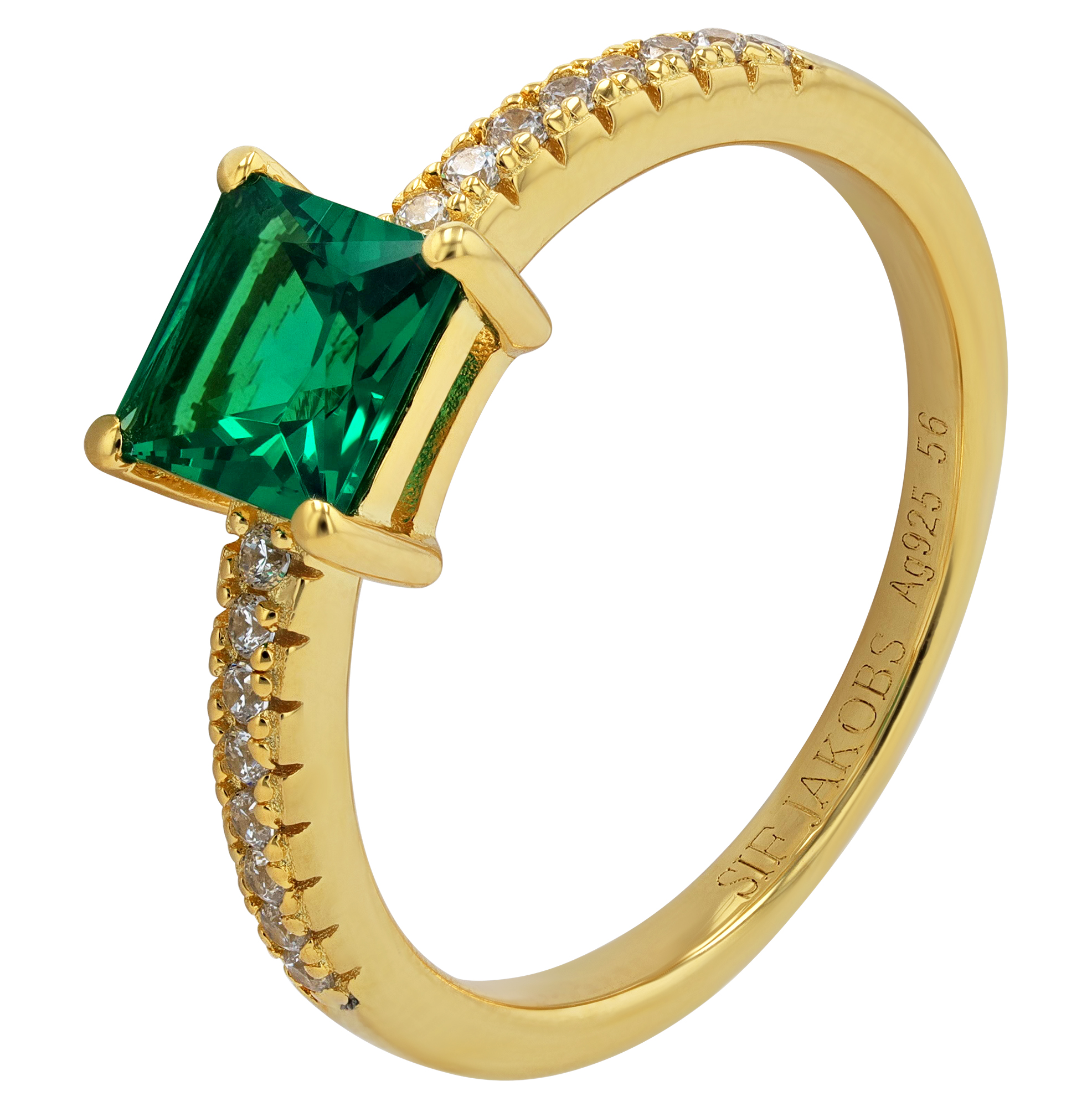 Sif Jakobs Jewellery 925/- Echt Silber Ring "Ellera Quadratto", Gr 58, Zirkonia (grün), vergoldet